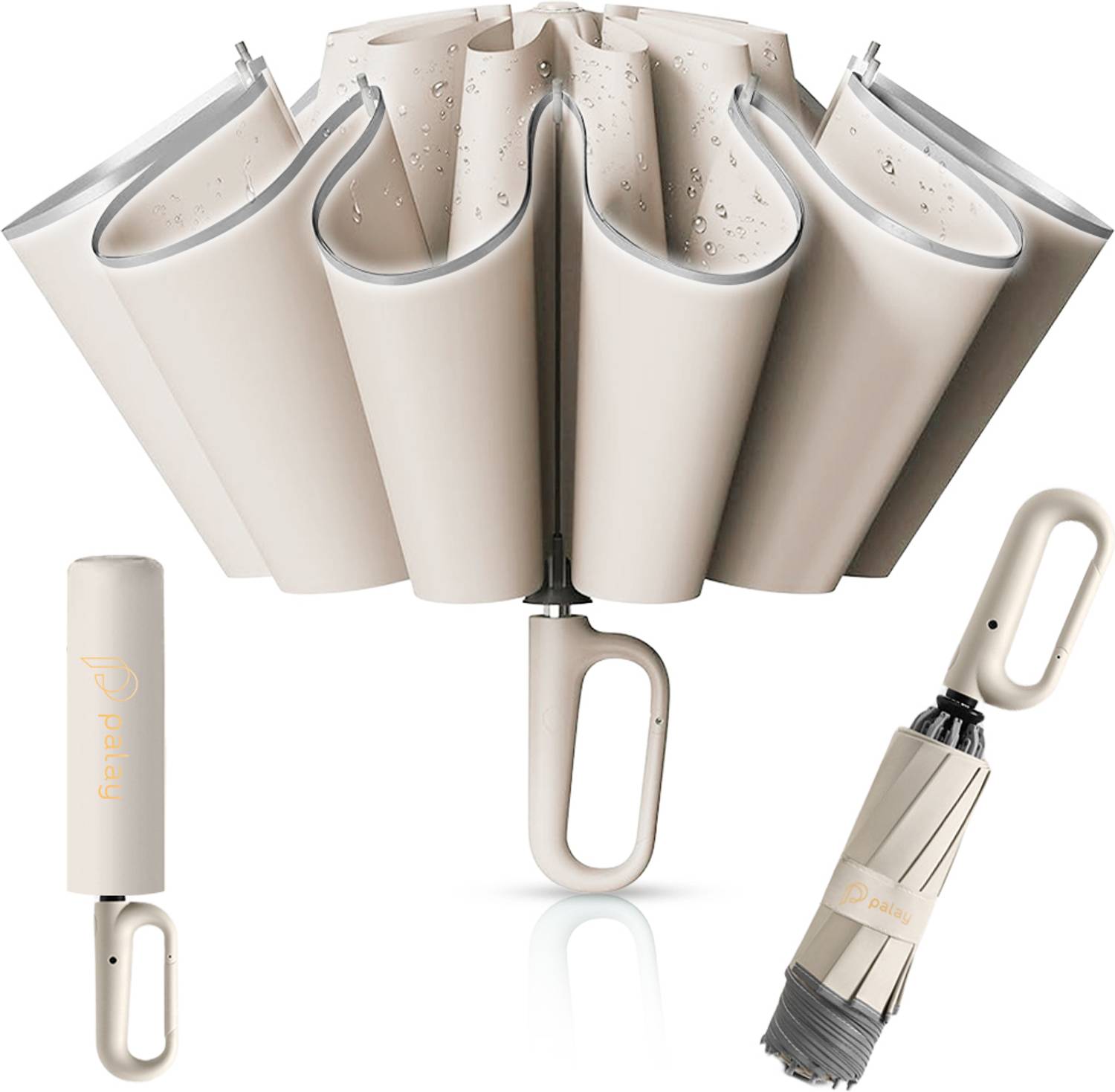Venzina 50 Inch Large Umbrella with Reflective Strip Auto 3 Fold Travel Sun Protection Umbrella