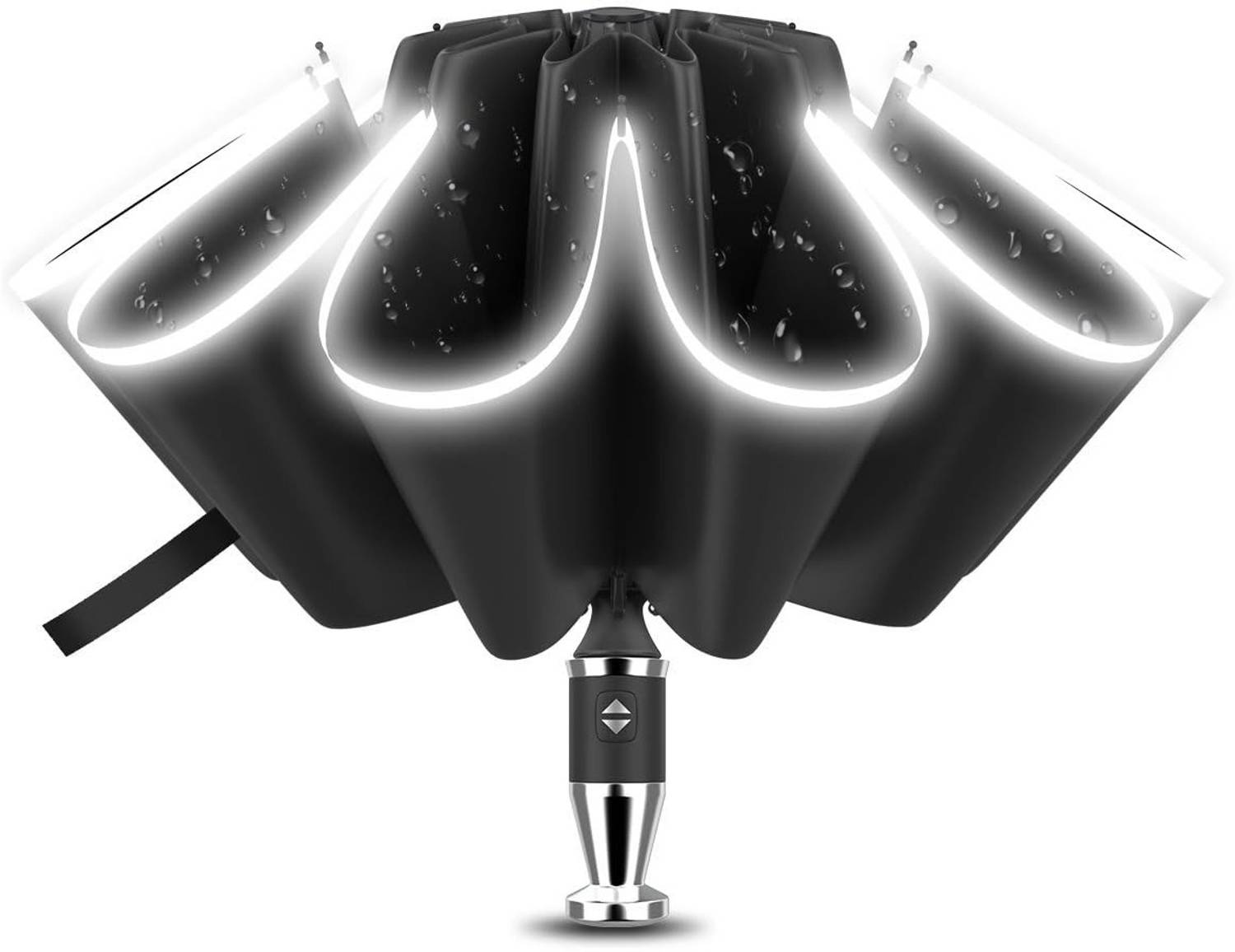 Anycho 45 Inch Auto Open and Close Reverse Umbrella for Car with Reflective Stripe Umbrella