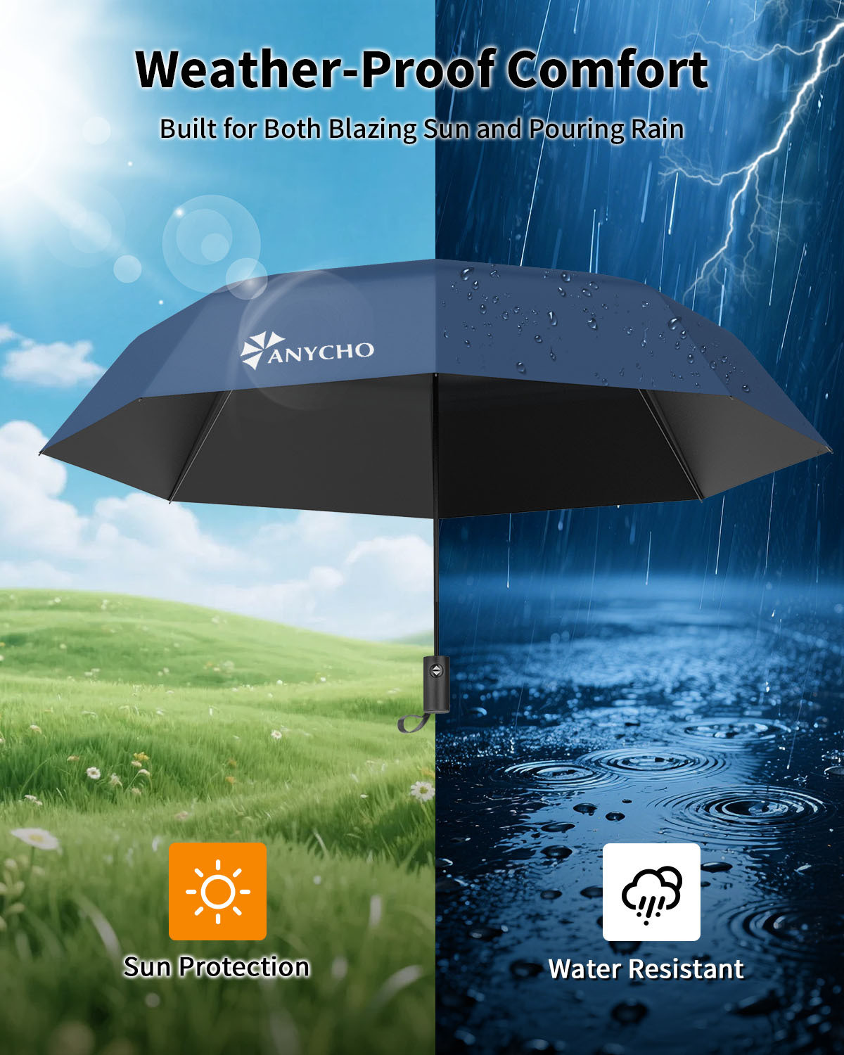 Image of Anycho Auto Open Waterproof Umbrella for Men, 3 fold Umbrella for Women, UV Protective Umbrella (Green)