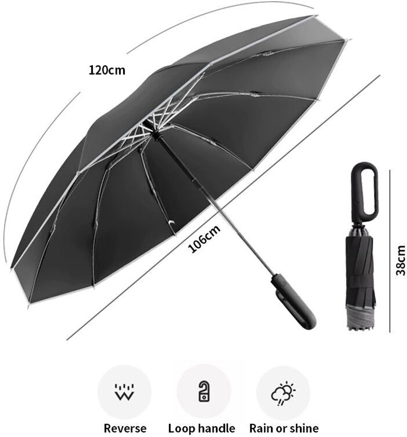 Image of HI-HOPE 3-Fold Travel Umbrella - Sophisticated Auto-Open Auto-Close Mechanism, Umbrella