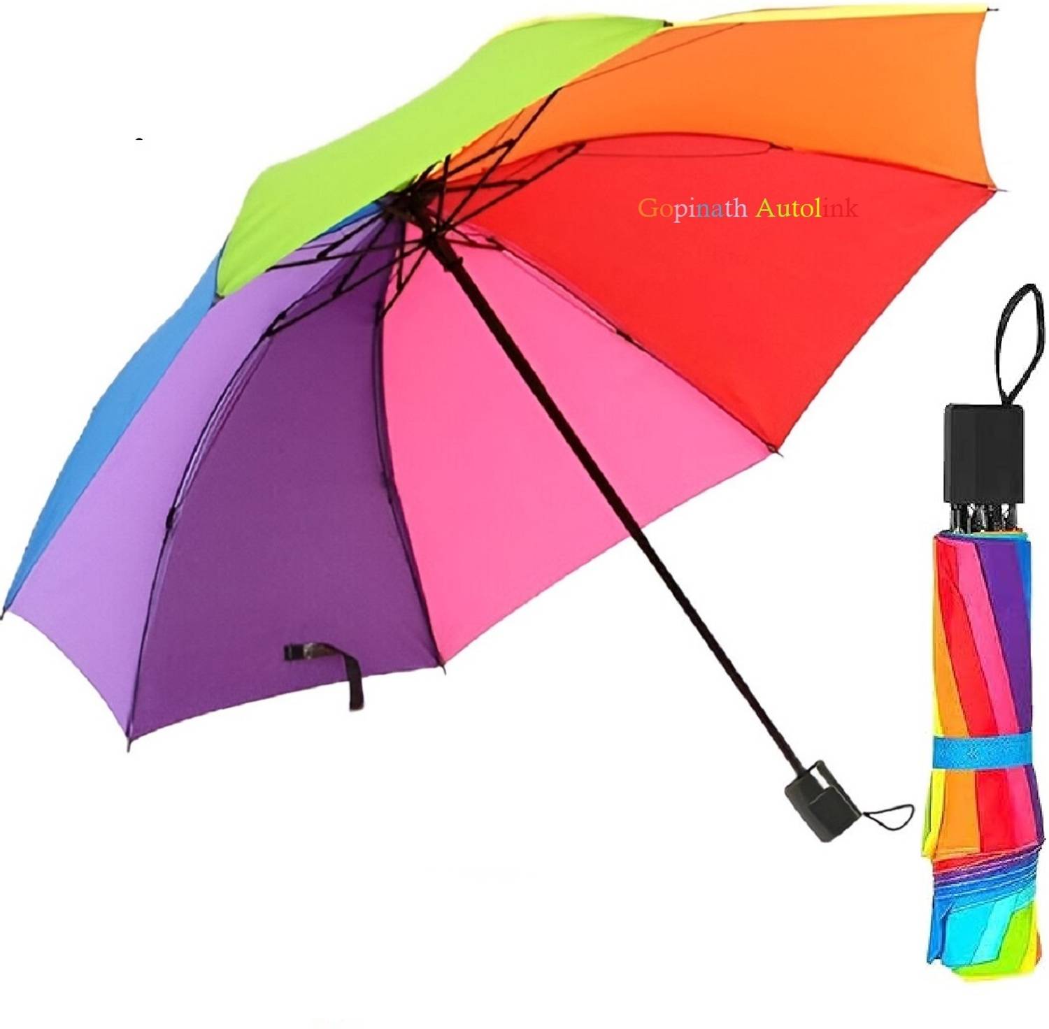 GOPINATH AUTOLINK Rainbow Umbrella Windproof Travel Rain-Compact Folding Umbrella foe men & women Umbrella