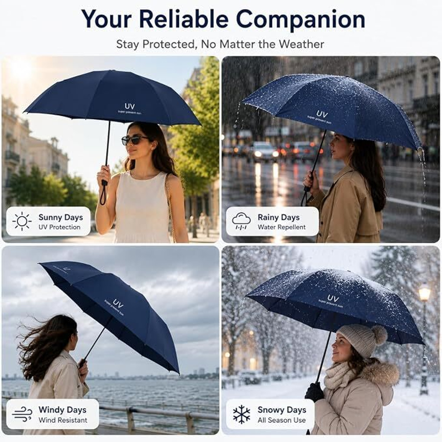 Image of Trivox Compact Folding Umbrella for Rain, UV Protection, Windproof, Portable Umbrella