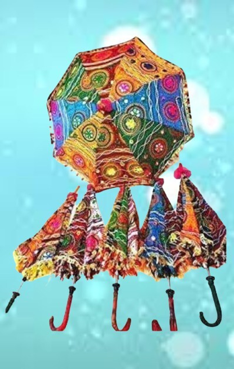 Image of Ishu Handiartistic Sun Protection Rajasthani Umbrella Handicraft Walking Stick Umbrella 5 Pcs Navratri Decoration Items I Decorative Umbrella I Home Decoration item I Wedding function decorative item 55 Umbrella