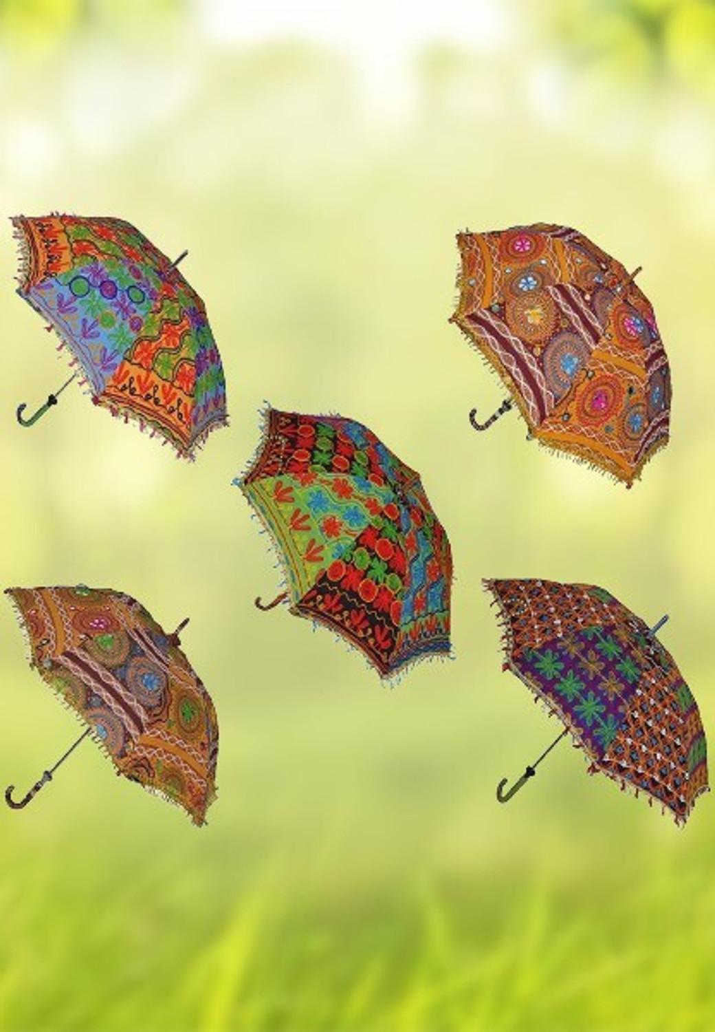 Image of Ishu Handiartistic Sun Protection Rajasthani Umbrella Handicraft Walking Stick Umbrella 5 Pcs Navratri Decoration Items I Decorative Umbrella I Home Decoration item I Wedding function decorative item 55 Umbrella