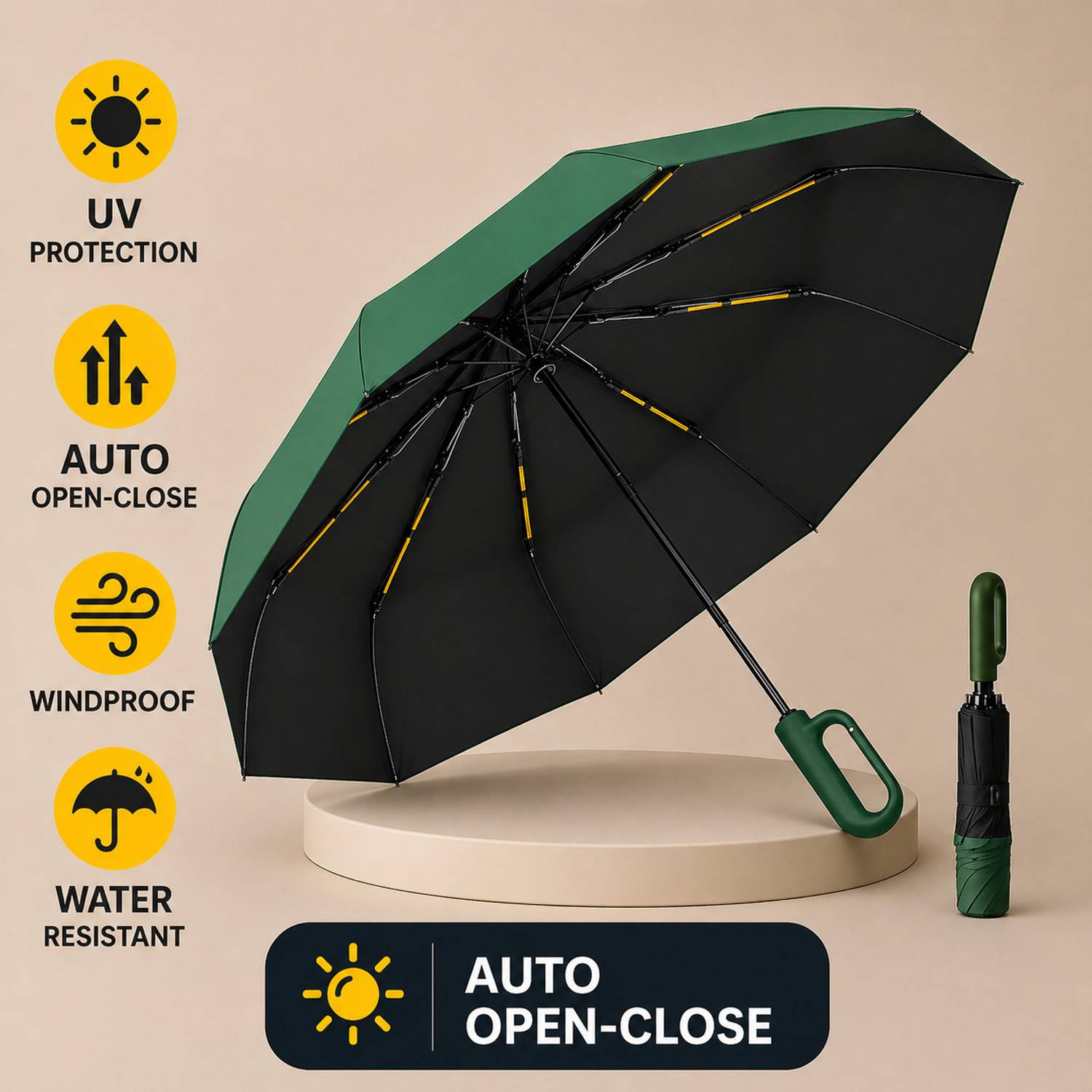 Toriyox Travel Umbrella Reverse Rain and Sun Windproof Compact, Automatic Open Close Umbrella