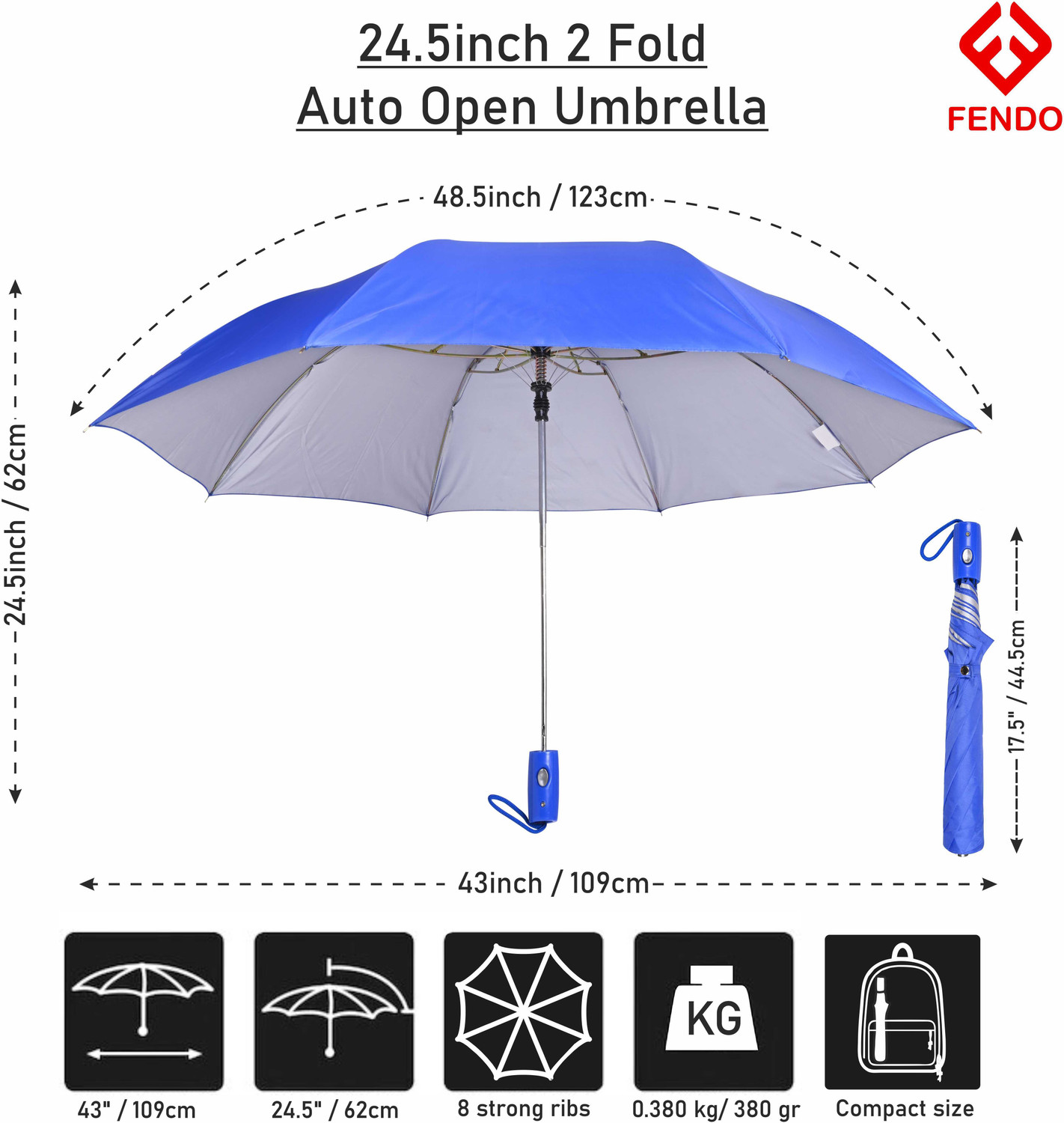 Image of Fendo Laura 2 FOLD Auto Open 24.5 Monsoon UV Protection For Women,Girls Umbrella