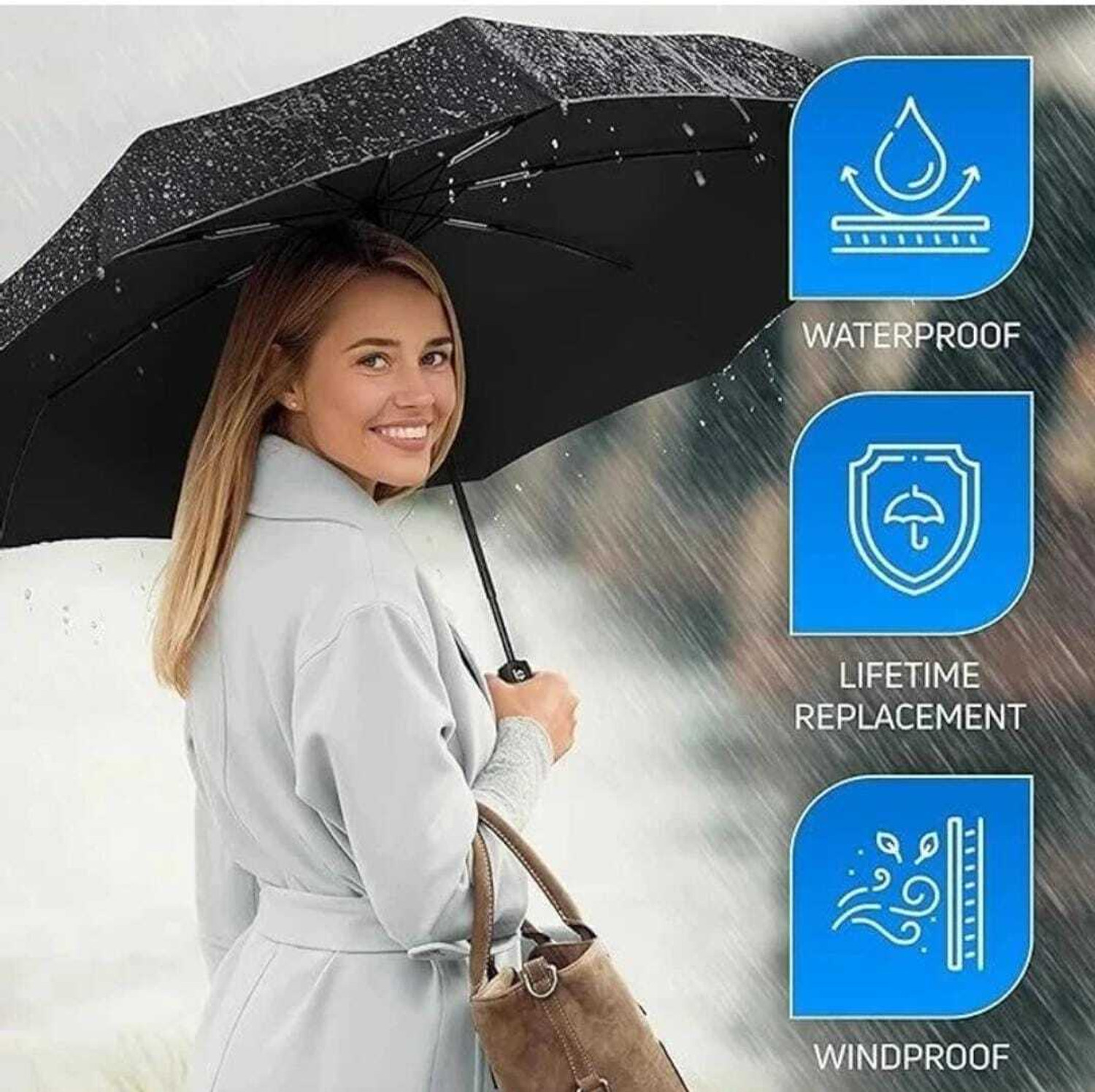 Image of DZX-RE Windproof, Lightweight, Strong, Compact & Easy Auto Open / Close 3-Fold Umbrella Umbrella