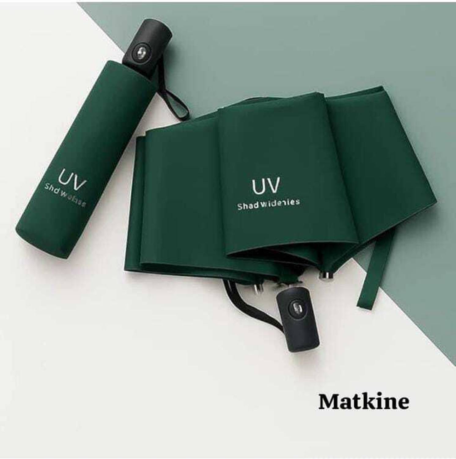 Matkine 3 Fold Auto Open Close Green UV Umbrella