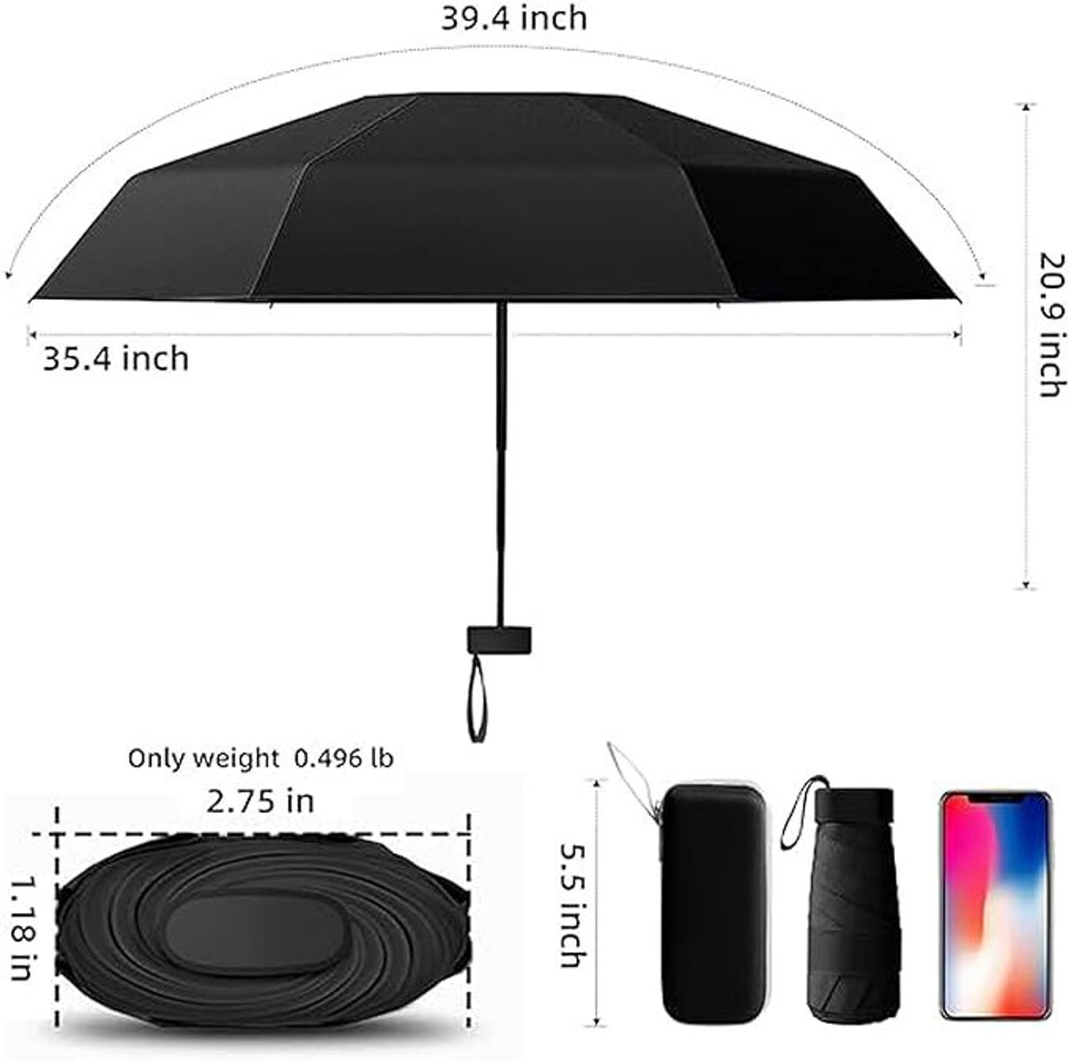Image of Joseph Joseph Travel Mini UV Protection Manual Open 6 Ribs Sun & Rain, with Case Umbrella