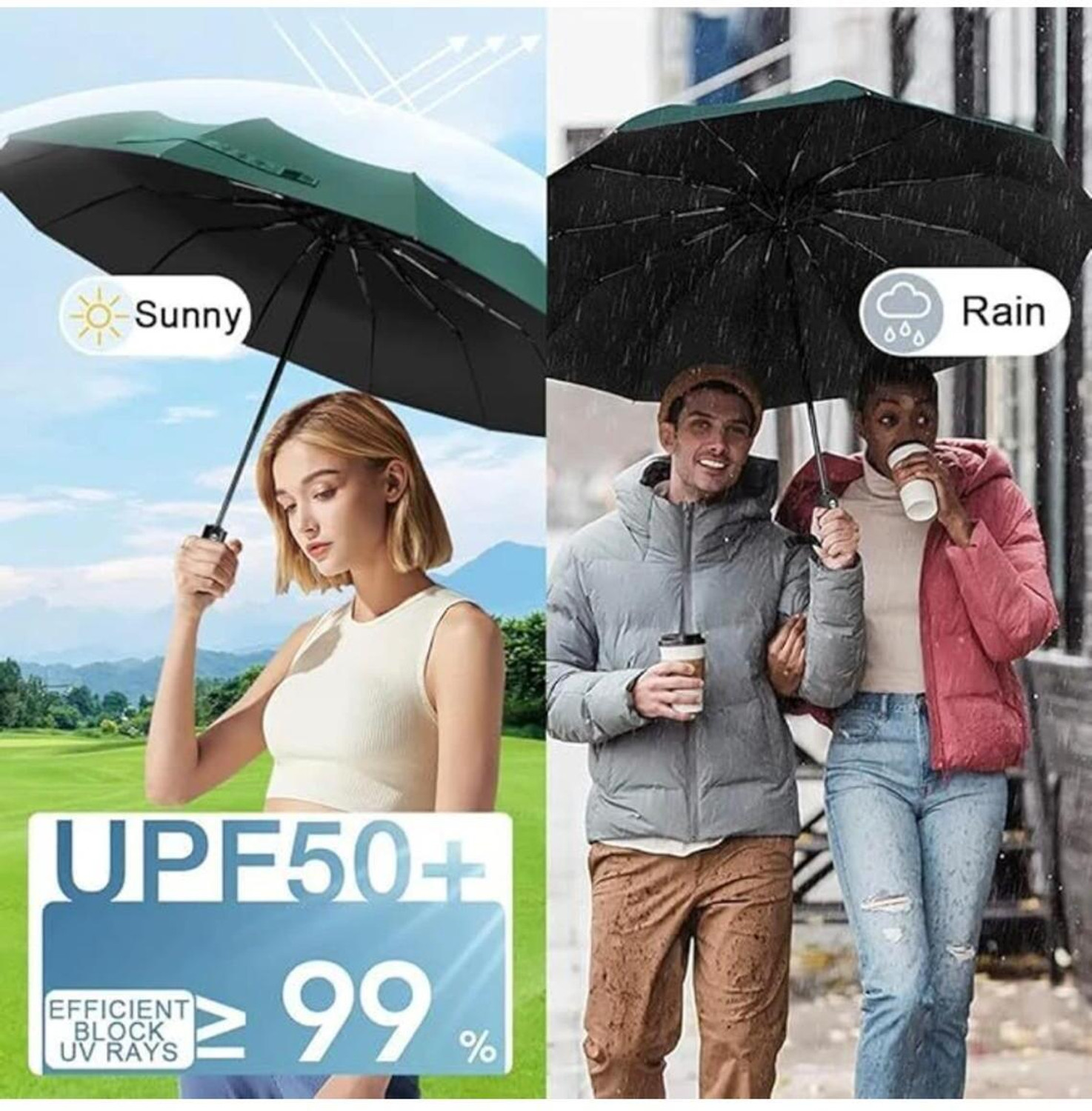 Image of Flipkart SmartBuy 3 Fold with Auto Open and Close Green Uv Umbrella