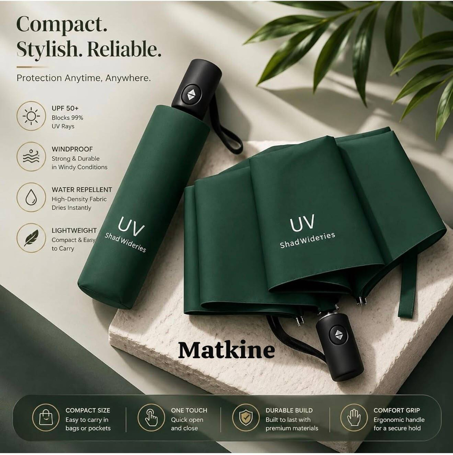 Image of Matkine UV Protection Foldable Compact Umbrella for Men & Women, Windproof Umbrella