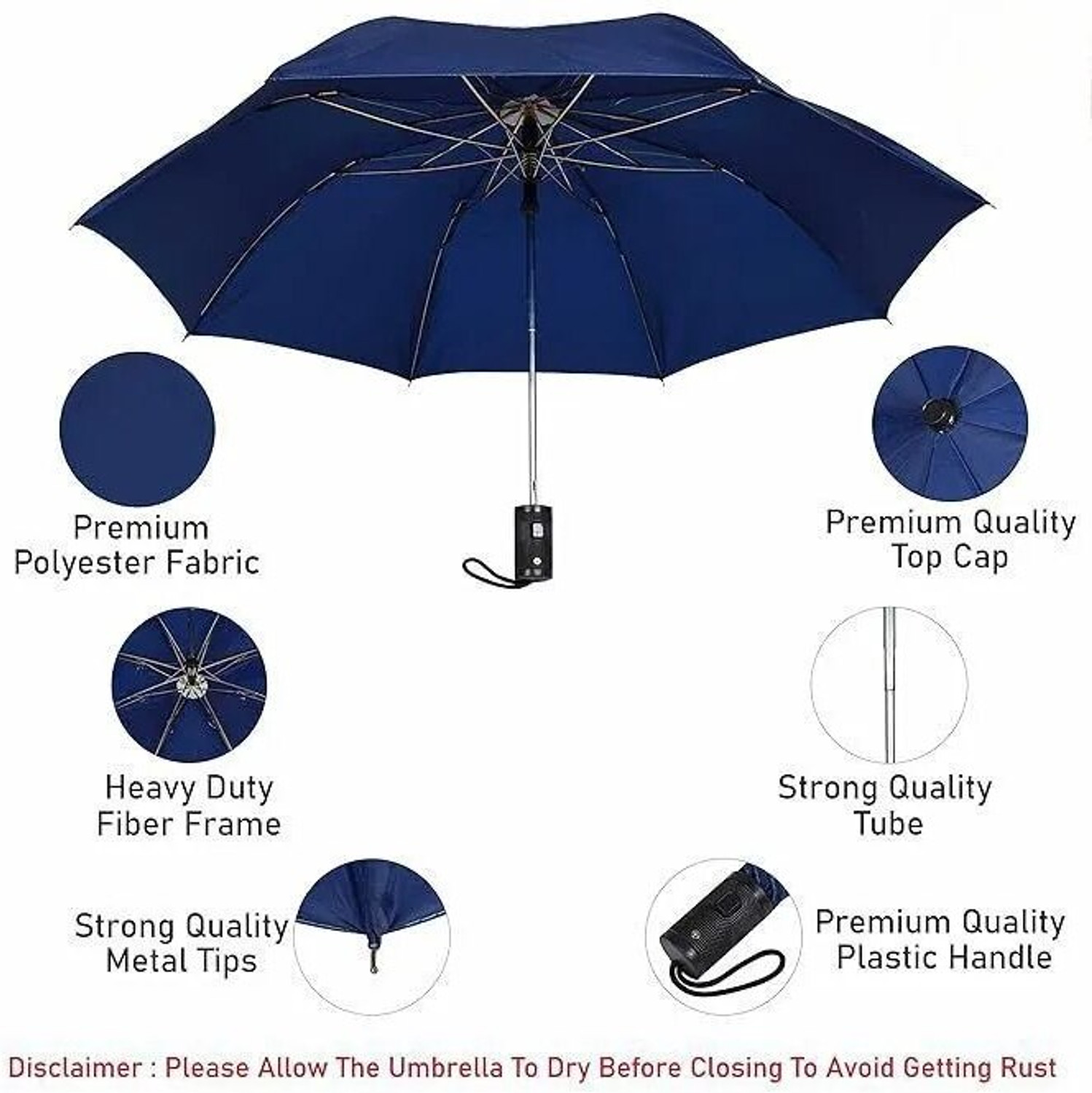 Image of Rainora Umbrella for Men & Women, 2 Fold Auto Open, 8 Metal Ribs, Strong 1Pc Umbrella