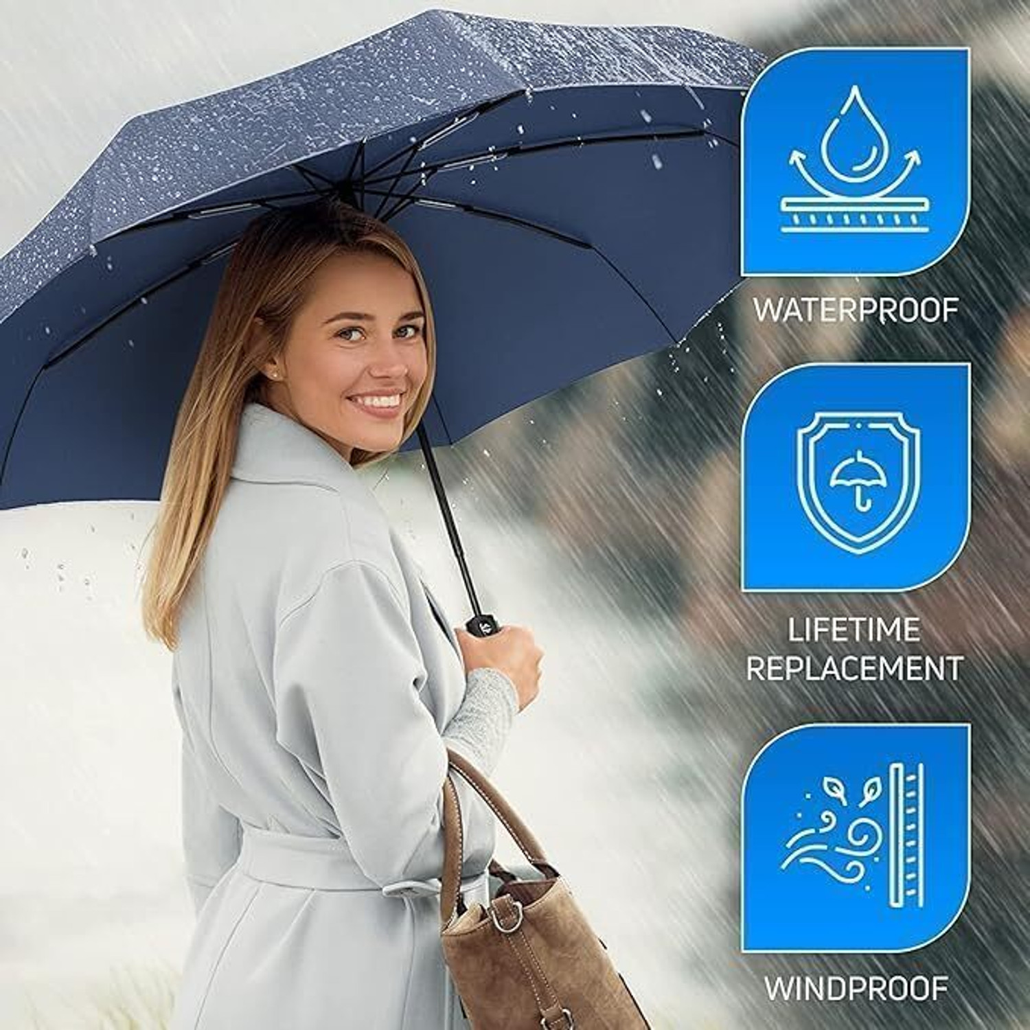Image of SJ ENTERPRISE Automatic 3 Fold Travel Umbrella Auto Open Close Windproof for Men & Women Umbrella