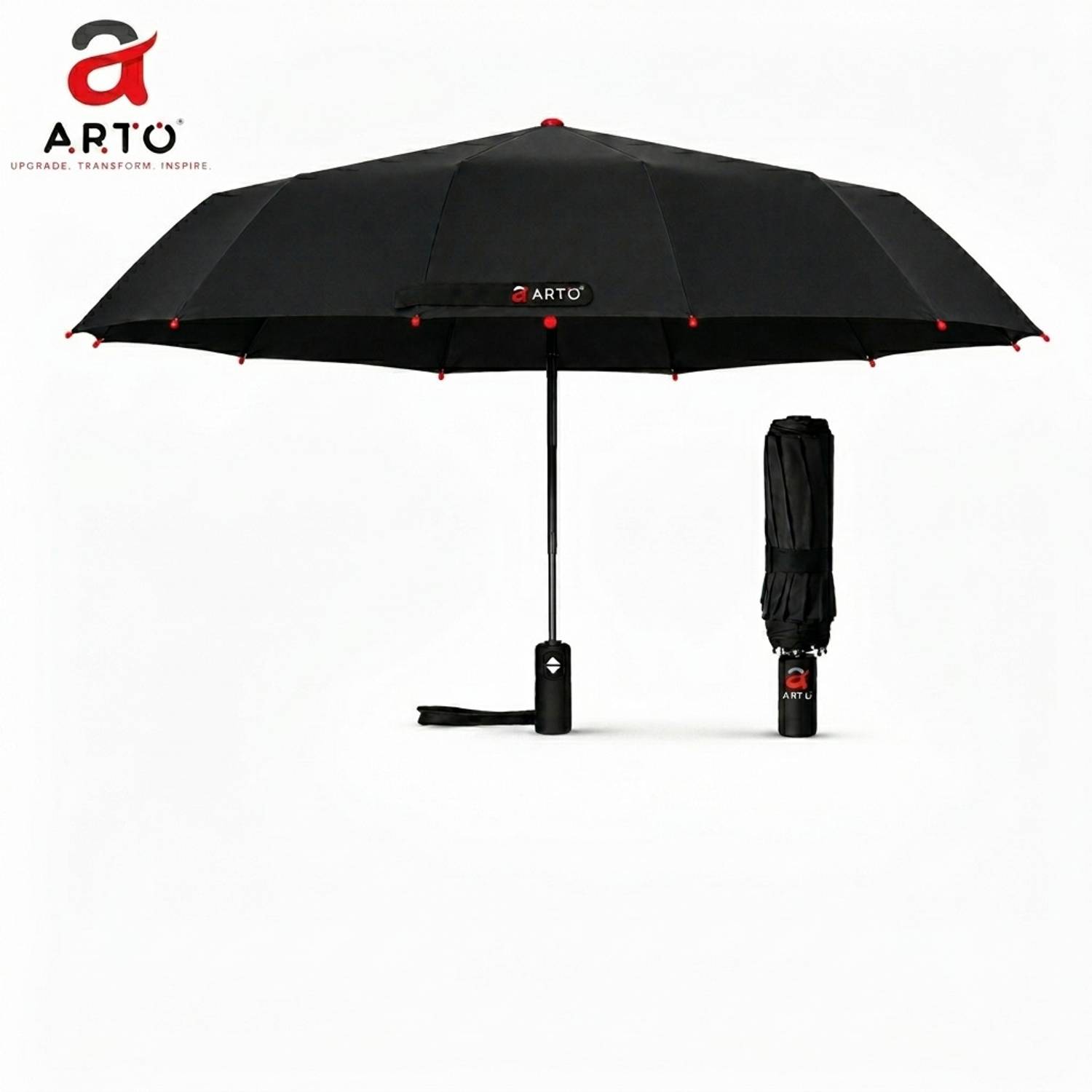 Arto Auto Open/Close Umbrella - Waterproof, Windproof & UV 50+ (Black) Umbrella