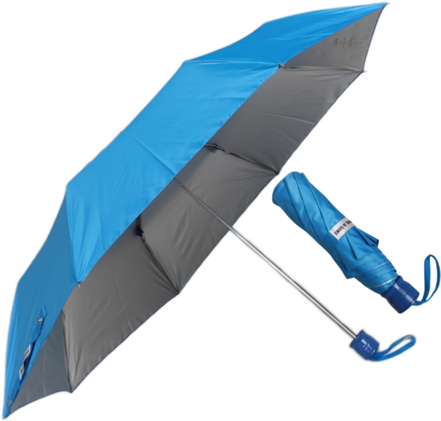 Image of K.C. PAUL & SONS VARSHA 3 FOLD MANUAL SKY BLUE UV (MONO SILVER) Umbrella