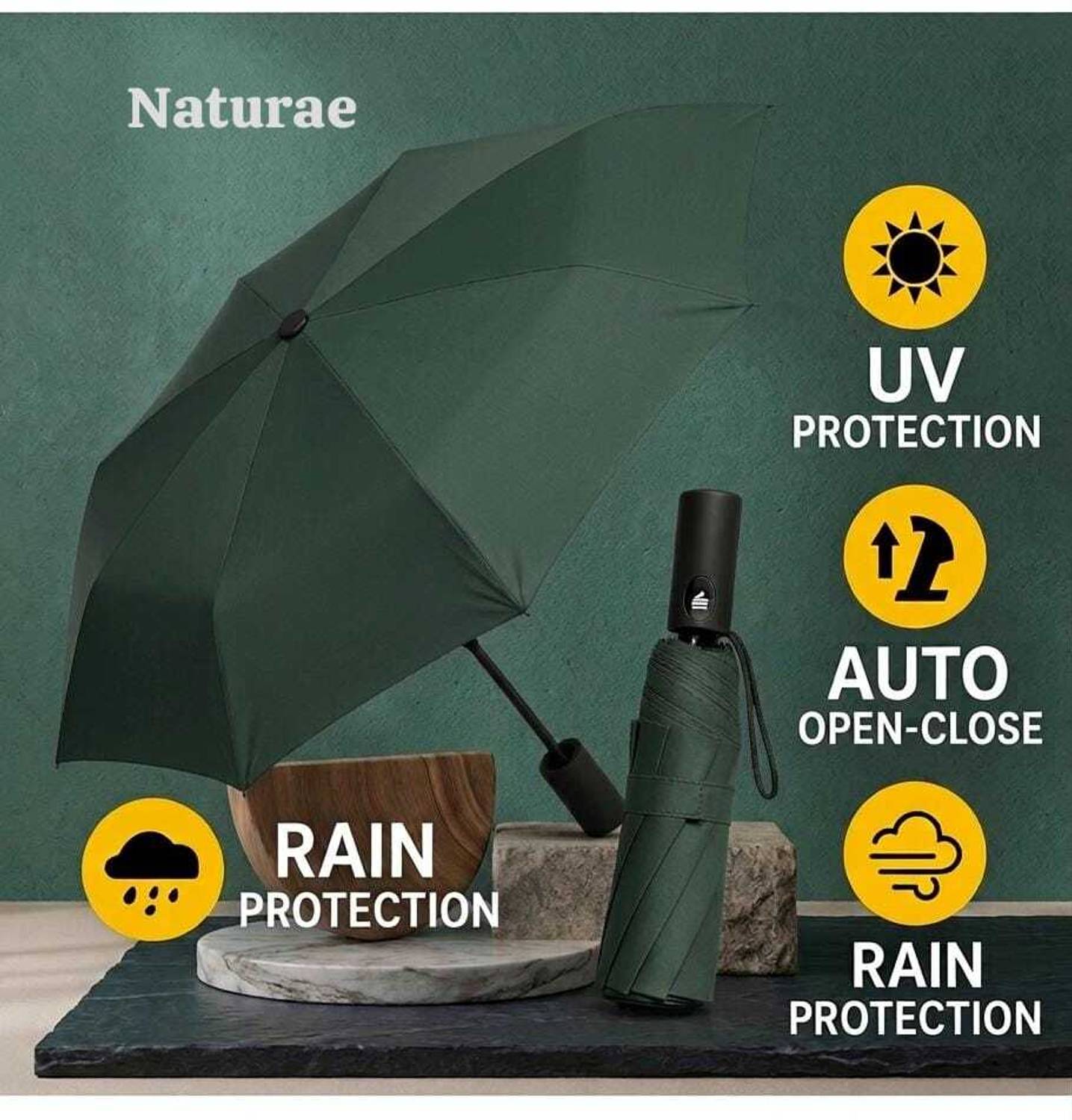 Naturae UV Foldable Umbrella | Windproof Auto Chhata for Men & Women Umbrella