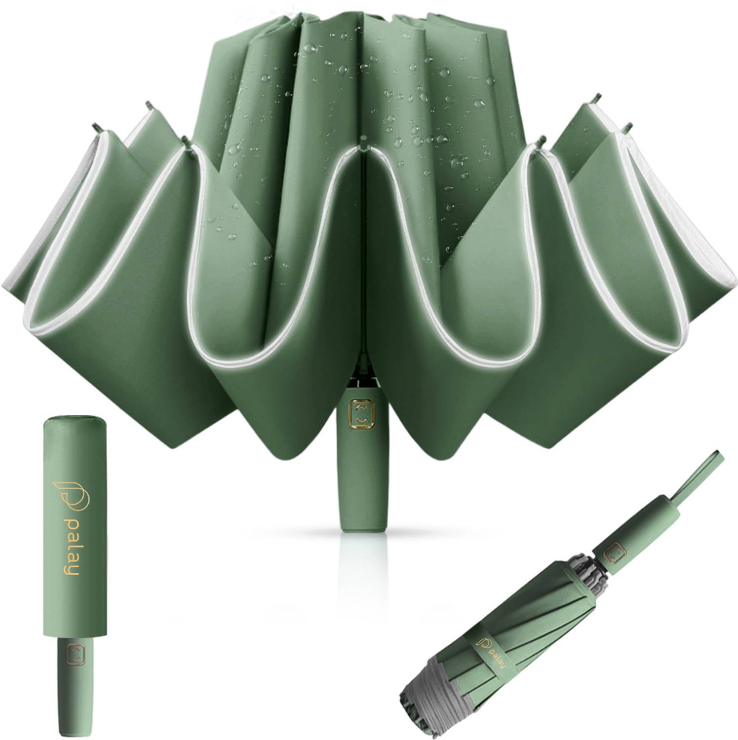 Venzina Auto 3 Fold Large Umbrella with Reflective Strip 50 inch Travel Umbrella for Me Umbrella