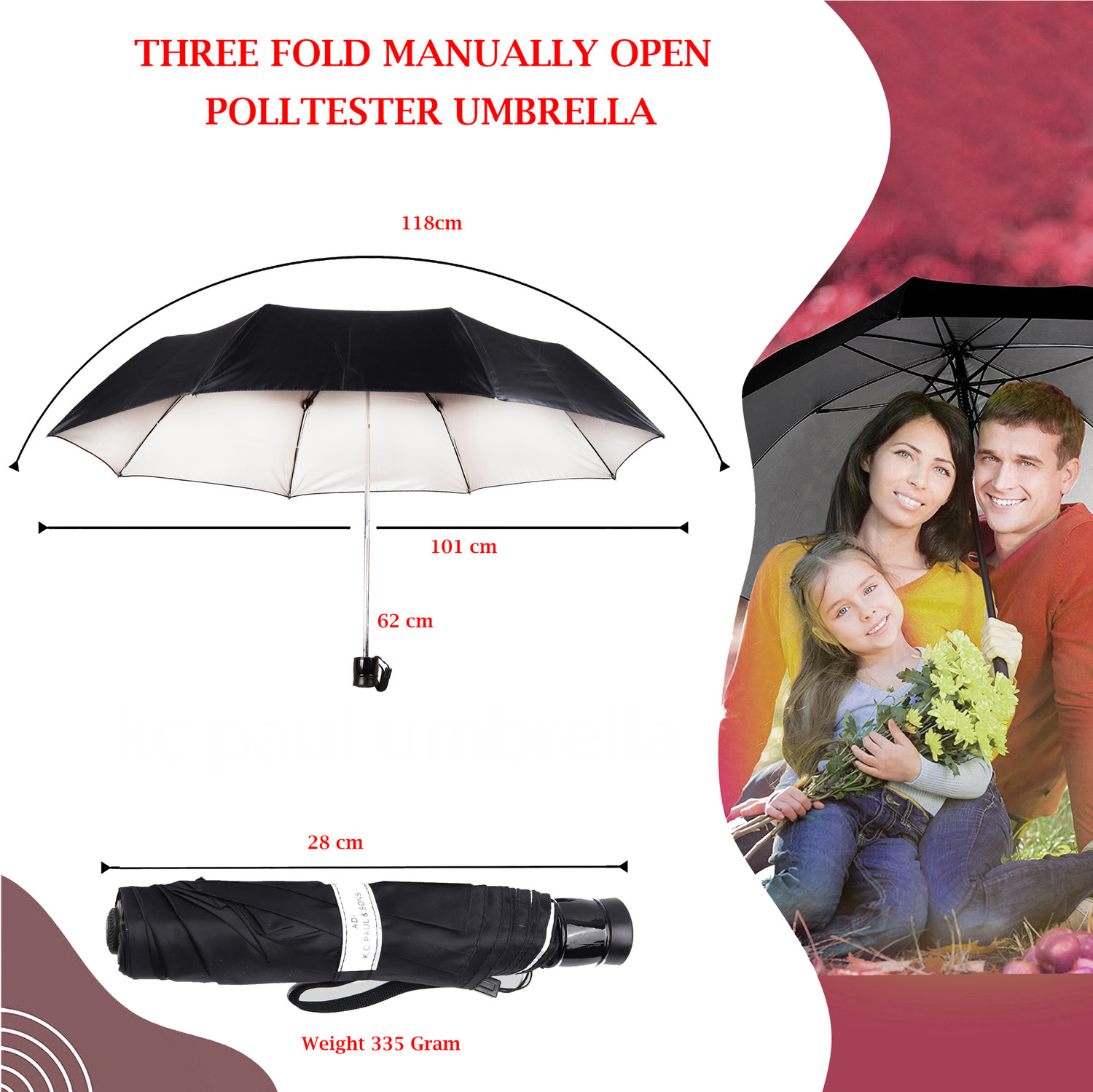 Image of Adi K.C.Paul & Sons Maha Raj 3 fold 23-inch big size umbrella for men | Umbrella for women | kc paul Umbrella