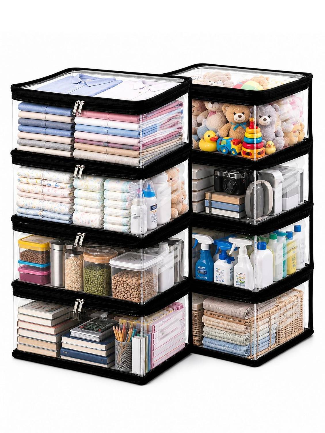 AmiPackaging Transparent Saree Cover Storage Bags Pack of 8 Clothes Organizer for Wardrobe Blanket Bedsheet Storage Box Foldable Plastic Zipper Dustproof Multipurpose Storage Bag