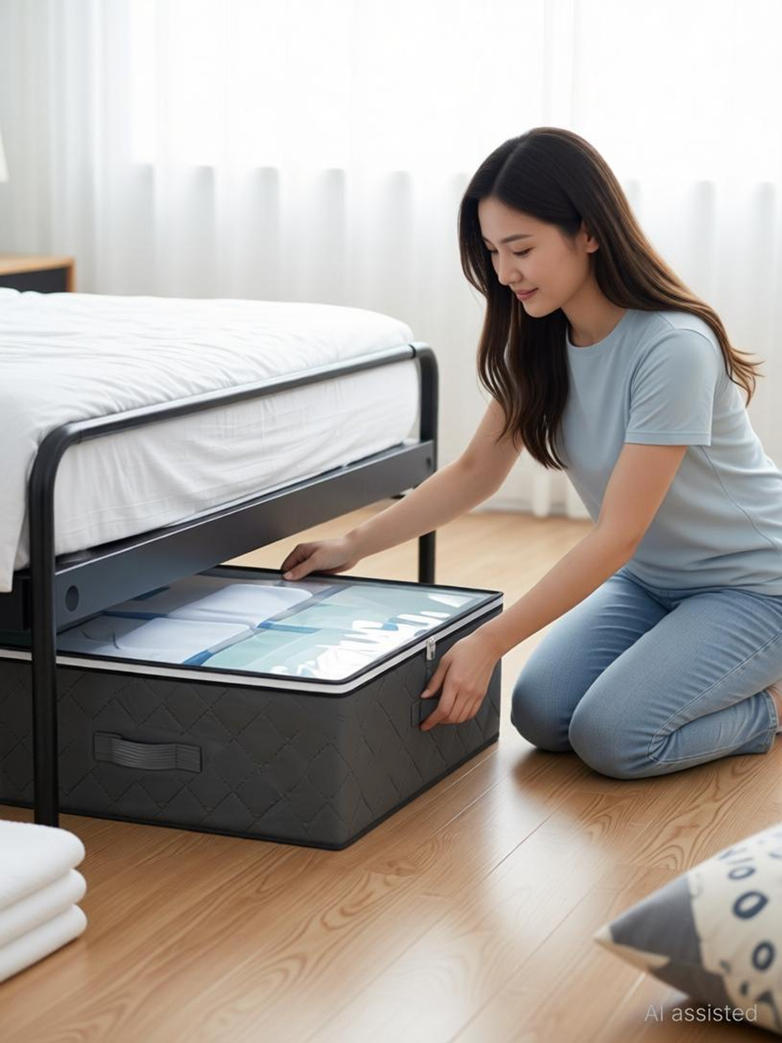 Image of FreshDcart Under Bed Storage Box, Large Capacity Clothes Organizer with Reinforced Handles Under Bed Storage