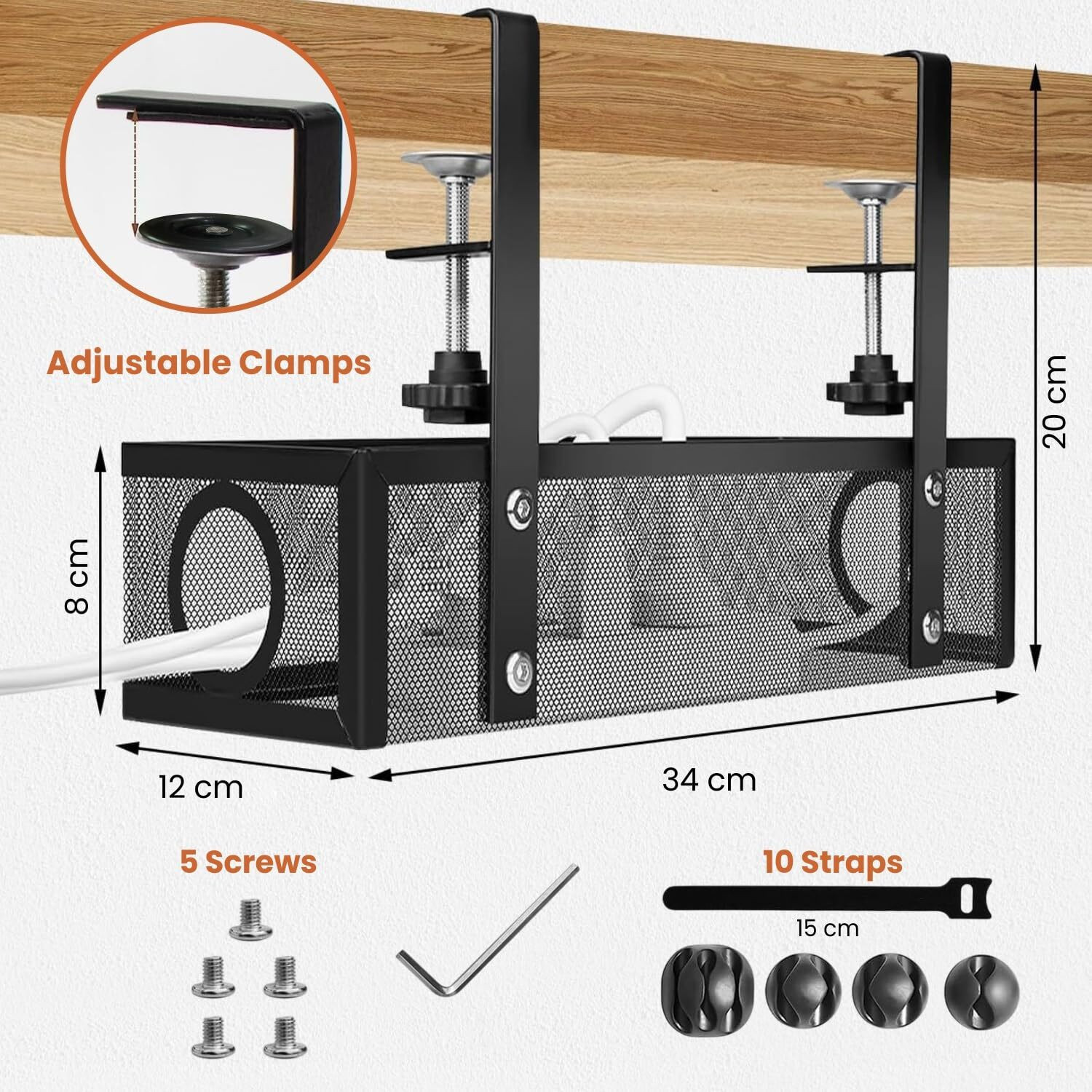 Image of KRISHAV WORLD 1 Compartments METAL STEEL POWDER COATED STEEL UNDER DESK CABLE MANAGEMENT TRAY