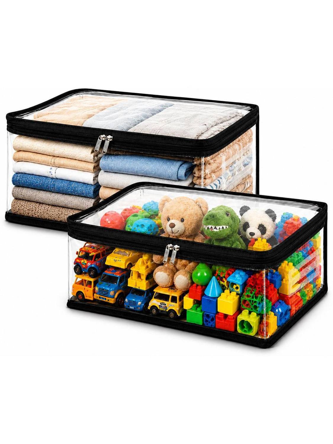 AmiPackaging Transparent Saree Cover Storage Bags Pack of 2 Clothes Organizer for Wardrobe Blanket Bedsheet Storage Box Foldable Plastic Zipper Dustproof Multipurpose Storage Bag