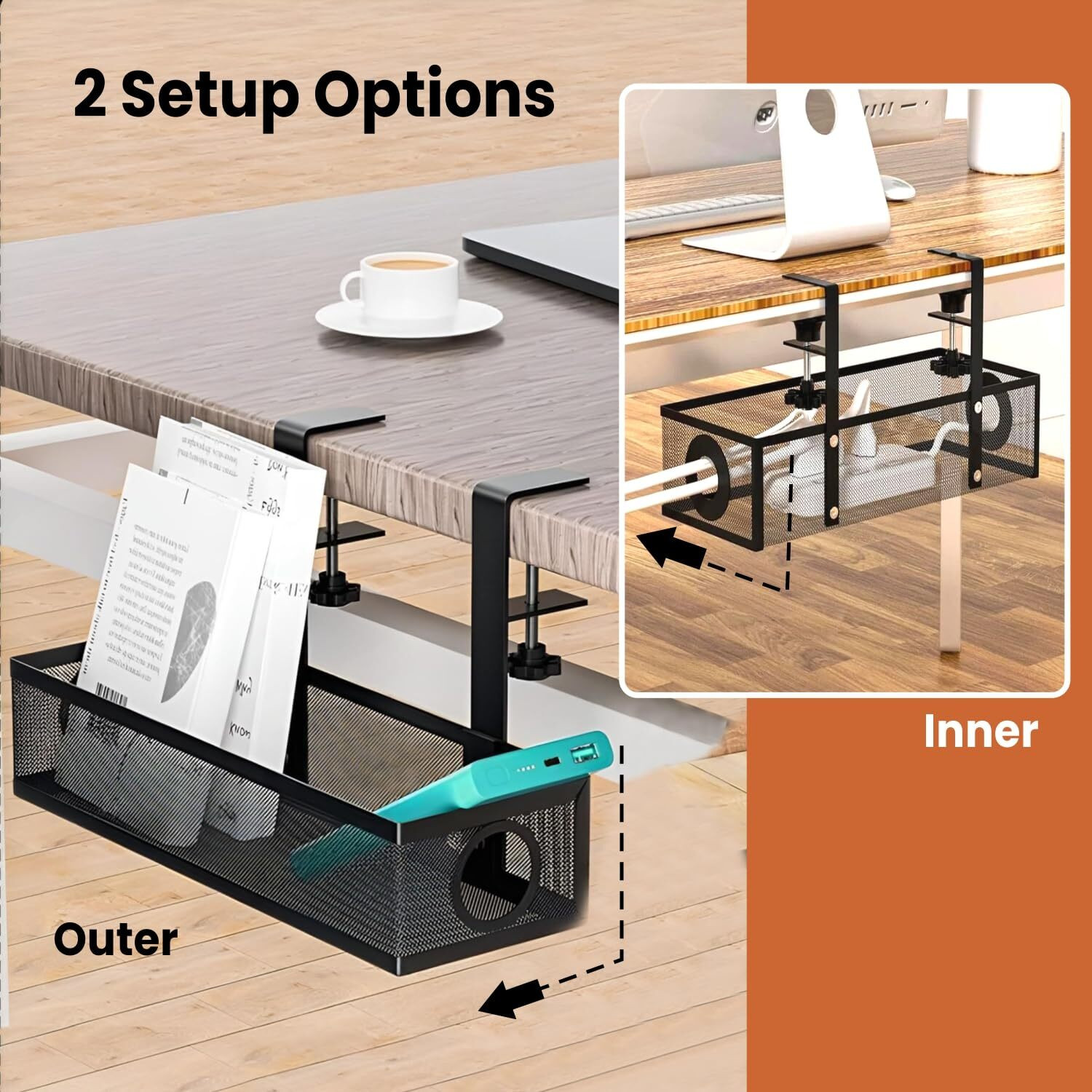 Image of Lenox 1 Compartments METAL STEEL POWDER COATED STEEL UNDER DESK CABLE MANAGEMENT TRAY