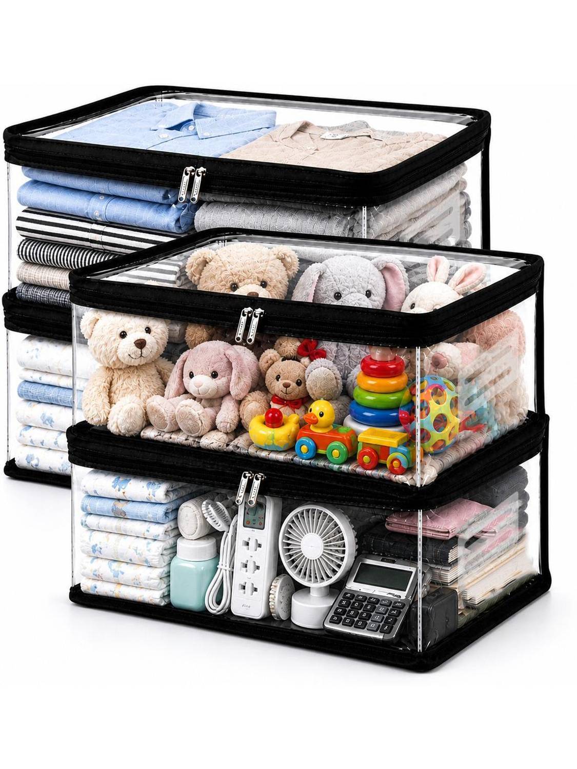 AmiPackaging Transparent Saree Cover Storage Bags Pack of 4 Clothes Organizer for Wardrobe Blanket Bedsheet Storage Box Foldable Plastic Zipper Dustproof Multipurpose Storage Bag