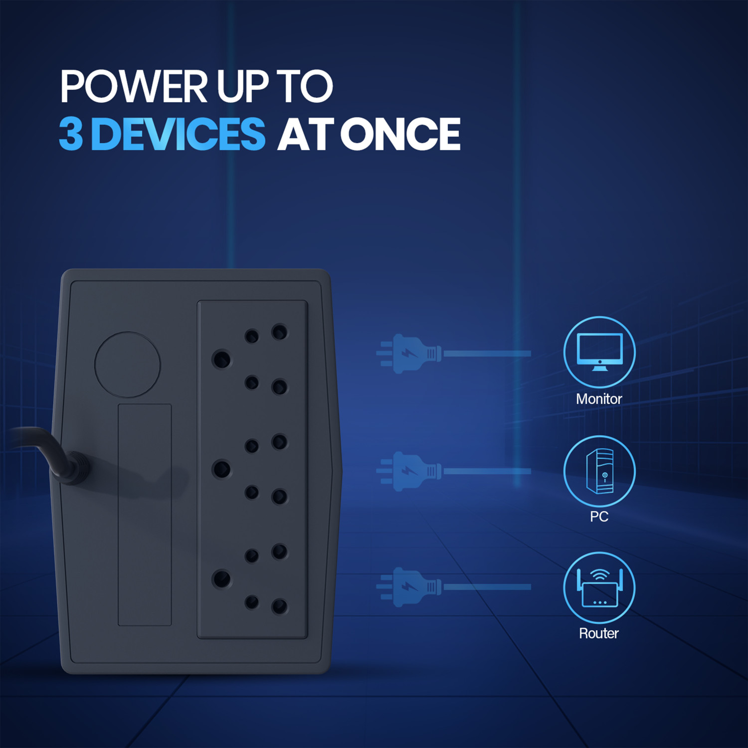 Image of GEONIX GXUPS600VA12 GXUPS600VA12 230 V Line-interactive Tower Model UPS with Overload Protection 3 Outlet Plugs