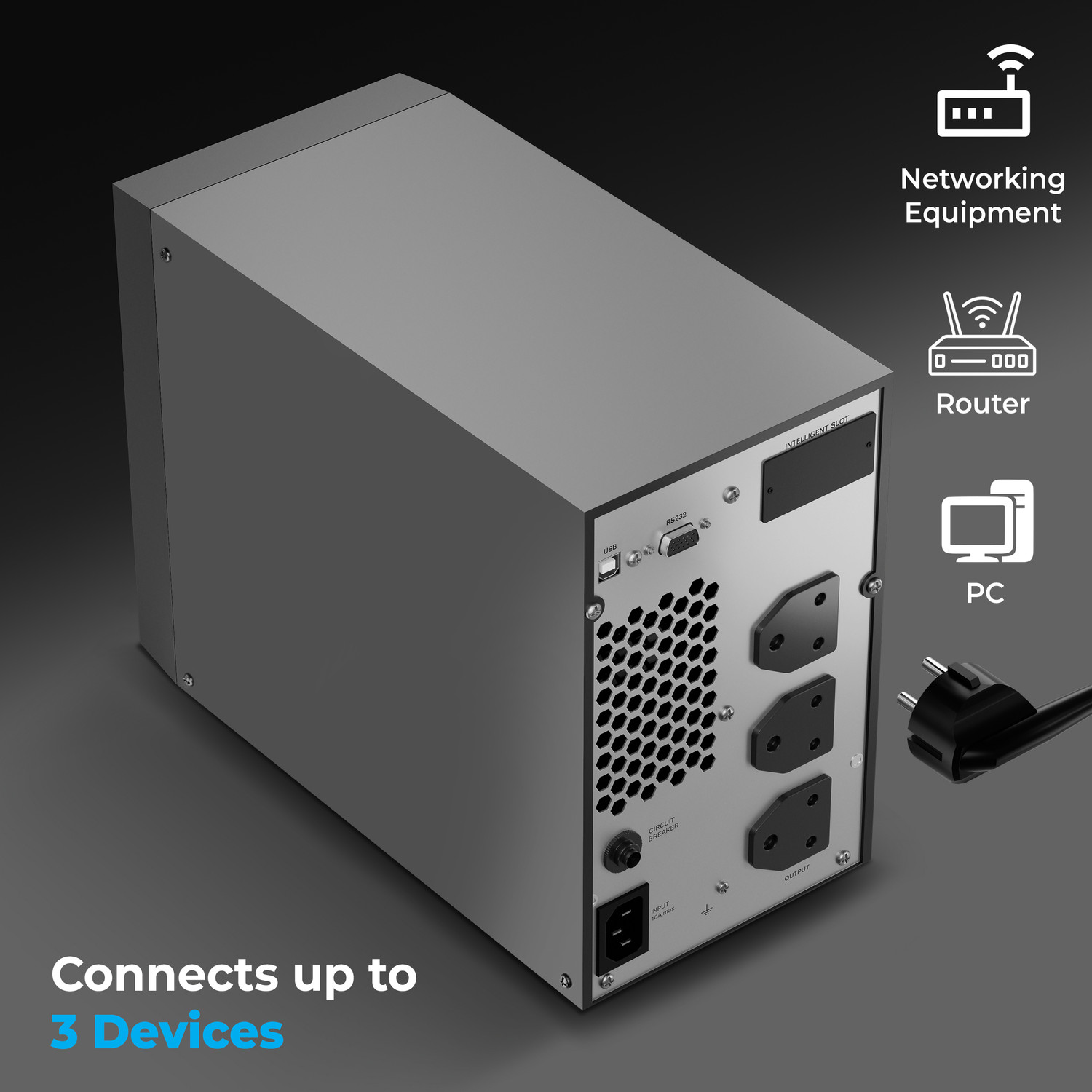 Image of Foxin 1000VA LED Uninterrupted Power Supply FPS 1000B 230 V Online /double-conversion Tower Model UPS with Overload Protection with Digital Display 3 Outlet Plugs