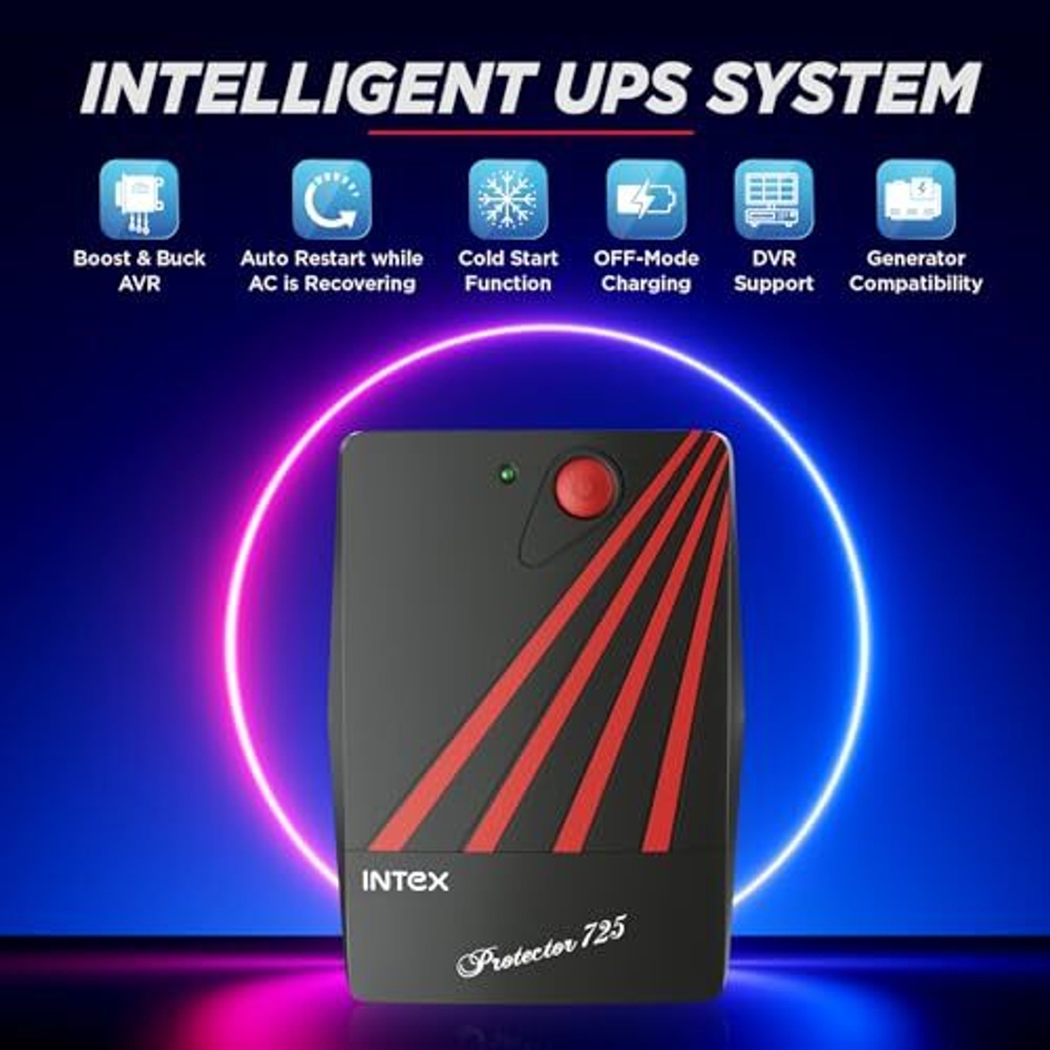 Image of Intex Protector 725 Protector 725 230 V Line-interactive Tower Model UPS with Overload Protection with Digital Display 3 Outlet Plugs