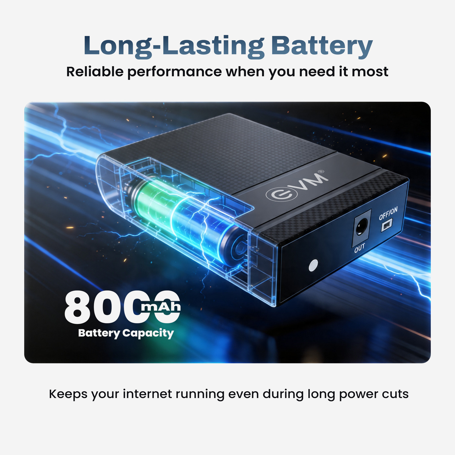 Image of EVM Mini UPS for Routers I 8000mAh Battery | 5 Hours Power Backup for Router | EWRT-002 12 V Delta Conversion Rack-mount Model UPS with Overload Protection 1 Outlet Plugs