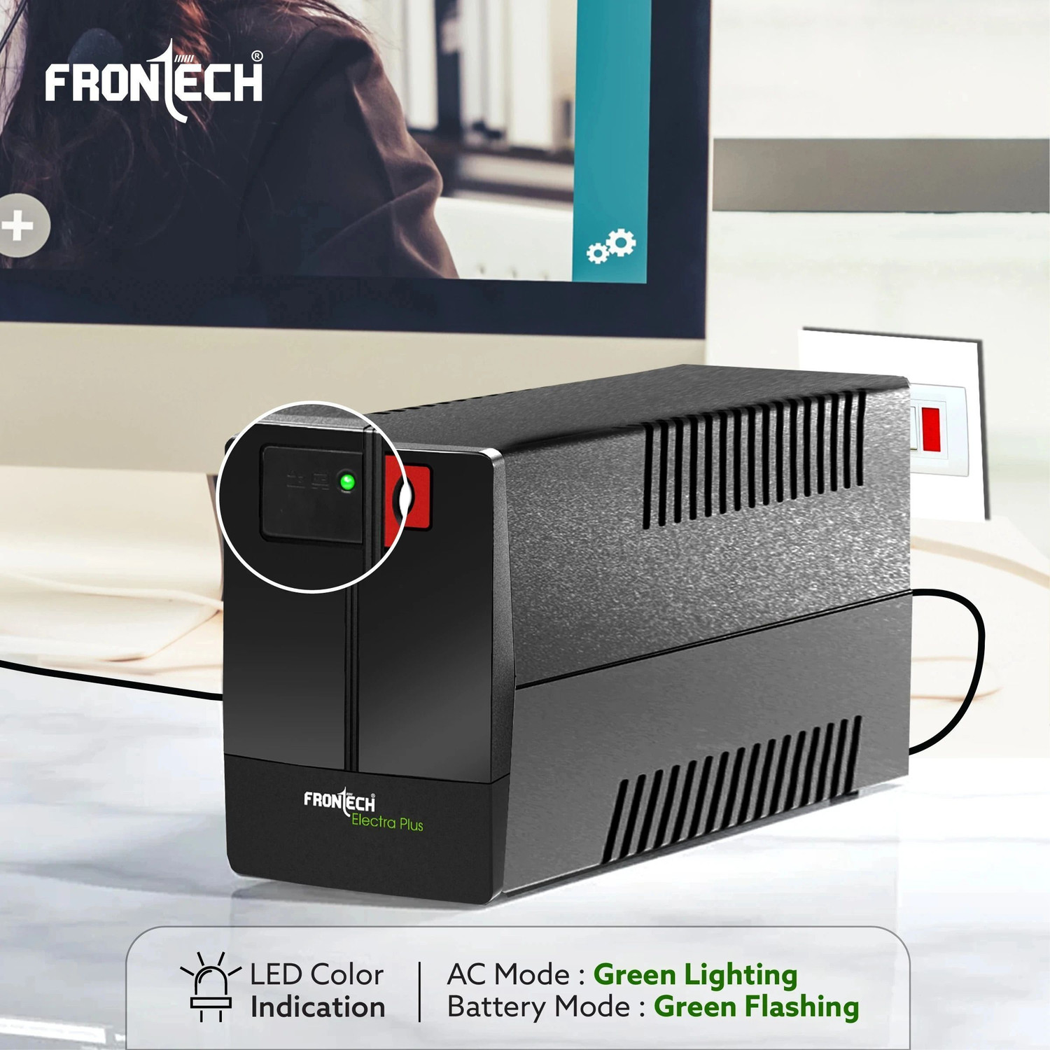 Image of Frontech UPS Electra Plus 600VA /360W, Uninterrupted Power Supply System FT-2564 220 V Line-interactive Rack-mount Model UPS with Overload Protection 3 Outlet Plugs