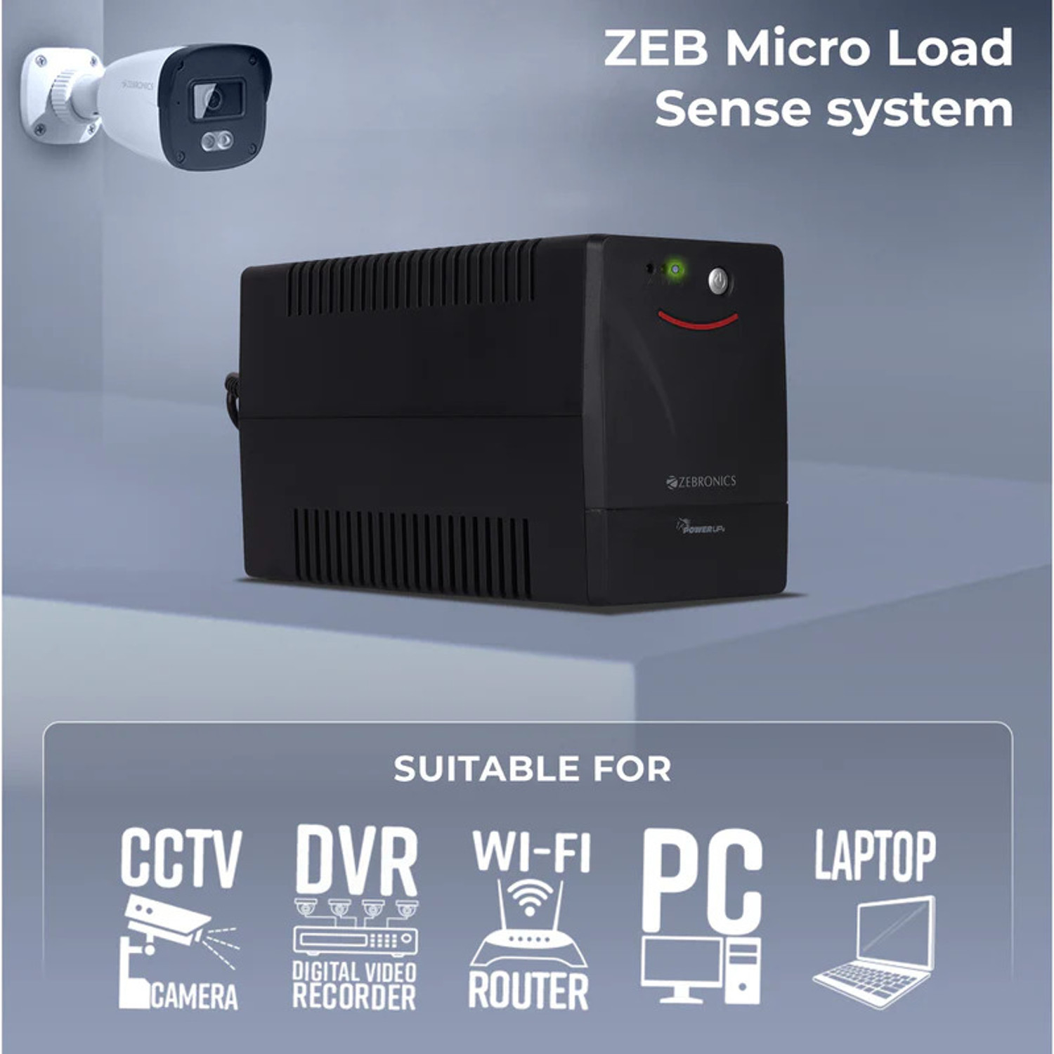 Image of ZEBRONICS Zeb MLS1255 Backup up to 6 hrs 30 mins for Micro Consumption Devices 230 V Line-interactive Rack-mount Model UPS with Overload Protection 4 Outlet Plugs