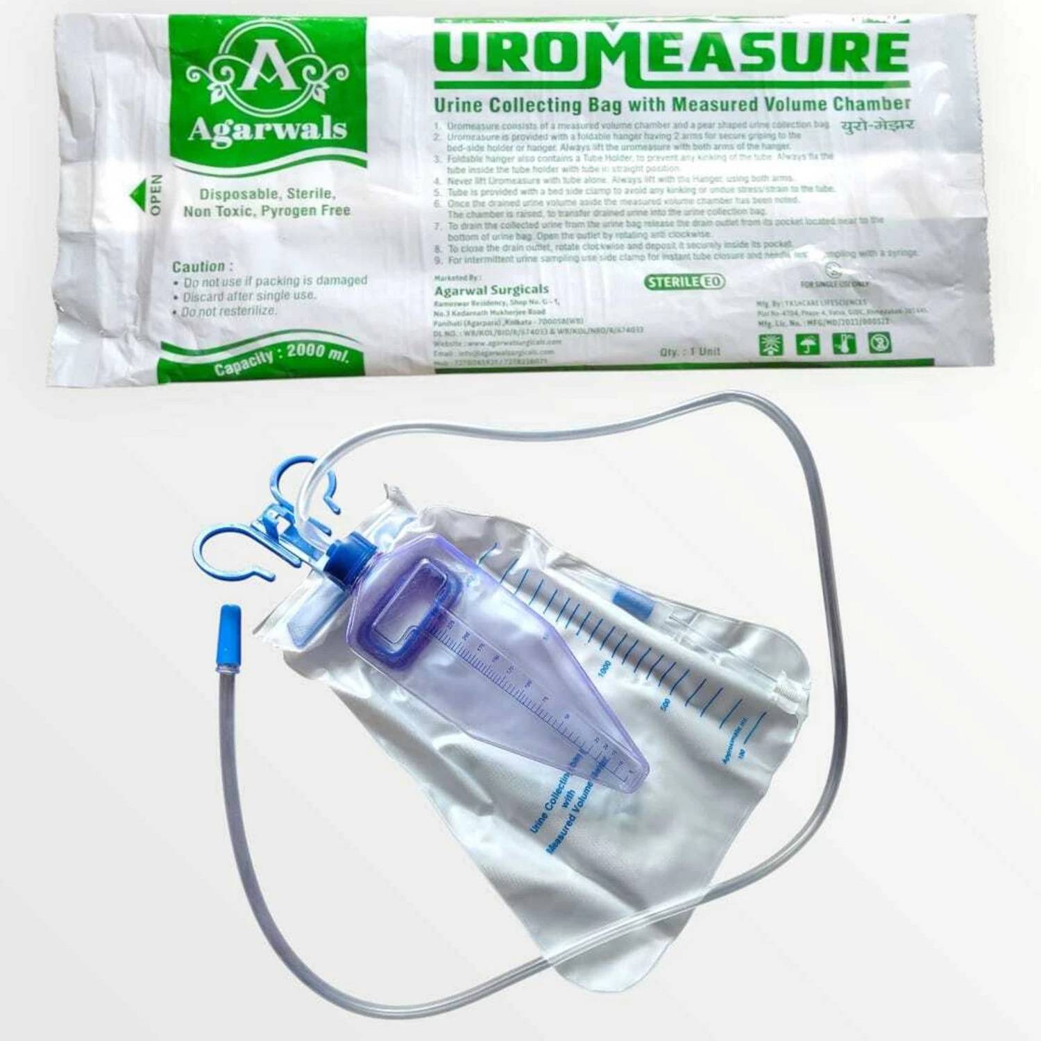 Agarwals Agarwals Urometer Urine Collecting Bag Measured Volume Chamber (2000ML)(1 PC) Urometer