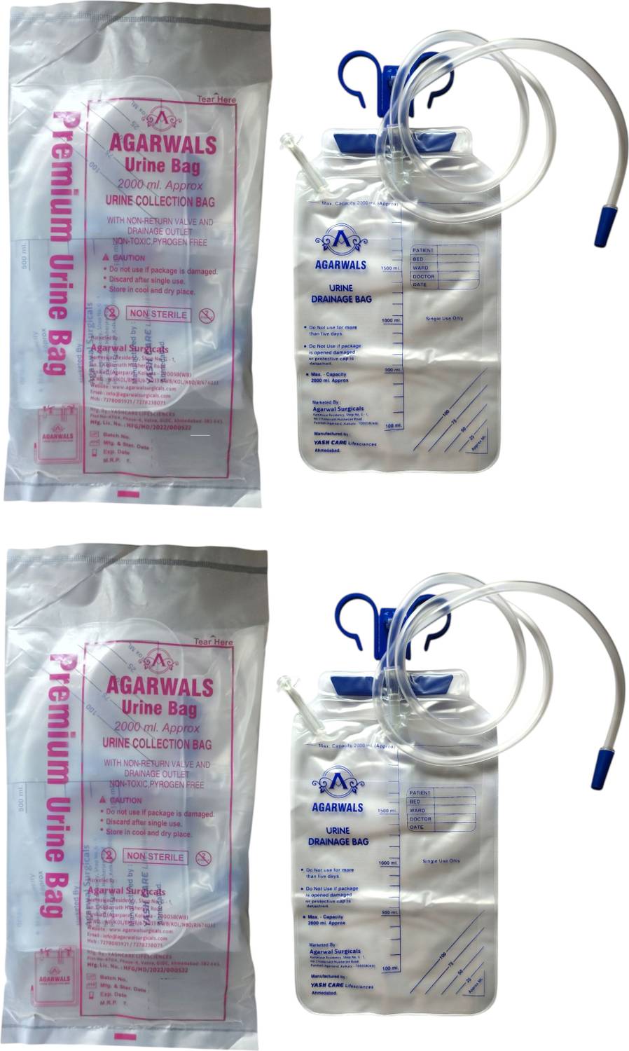 Agarwals Agarwals Premium UroBag Urine Collecting Bag (2000ml)(2 PCS) Urine Bag