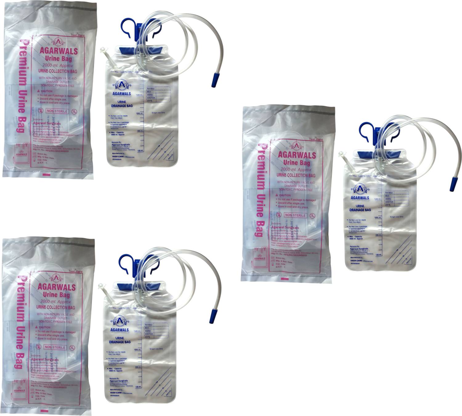 Agarwals Agarwals Premium UroBag Urine Collecting Bag (2000ml)(3 PCS) Urine Bag