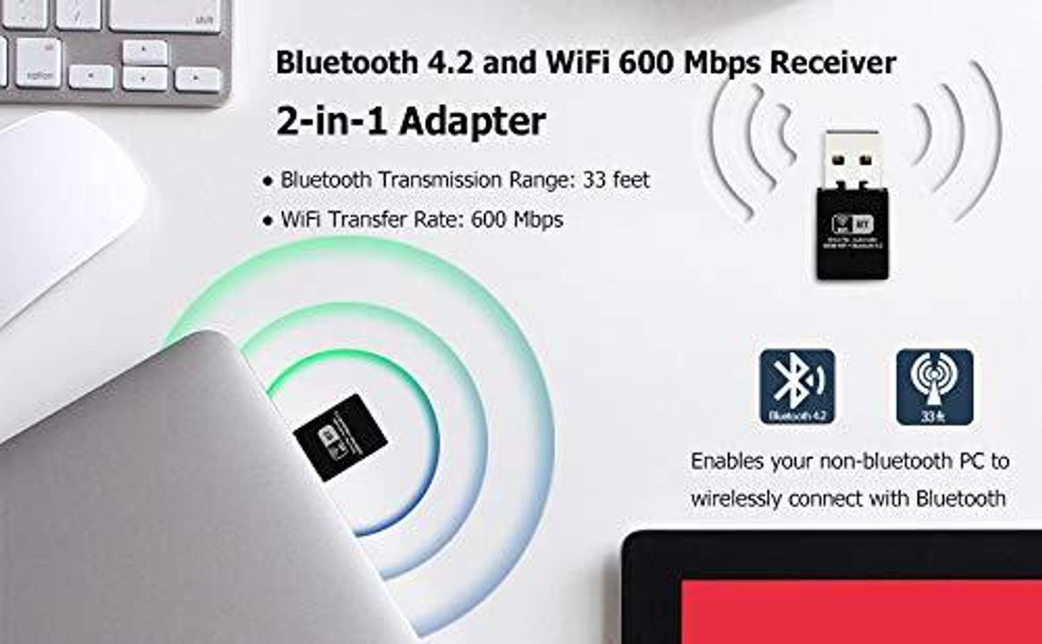 Image of HITRIME WiFi and Bluetooth Adapter for PC /Laptop /Desktop USB Adapter