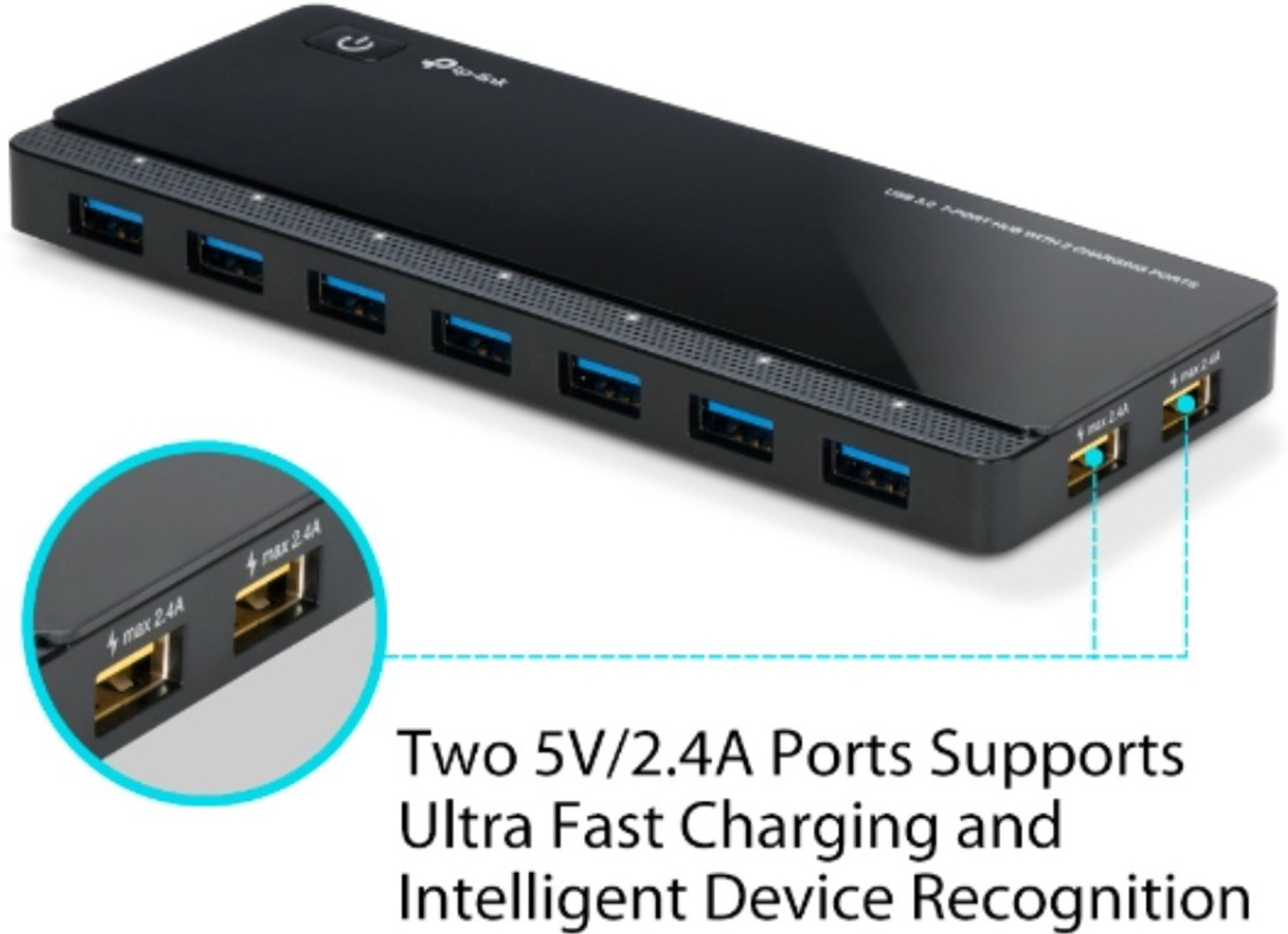 Image of TP-Link UH720 7-Port Hubwith 2 5V /2.4A Charging Ports USB Adapter