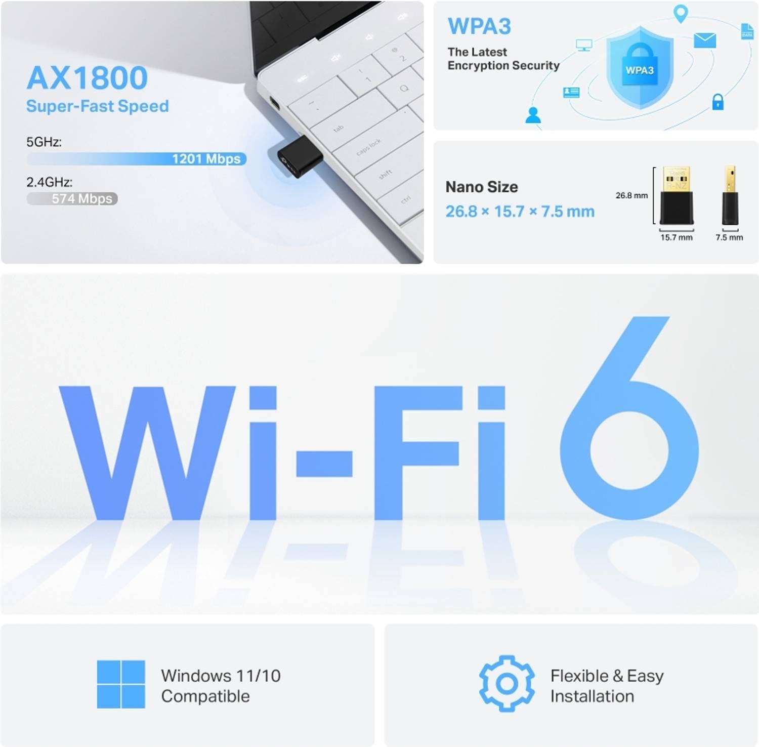 TP-Link Archer TX20U Nano AX1800 Dual Band Wi-Fi 6 USB Adapter - Image 3