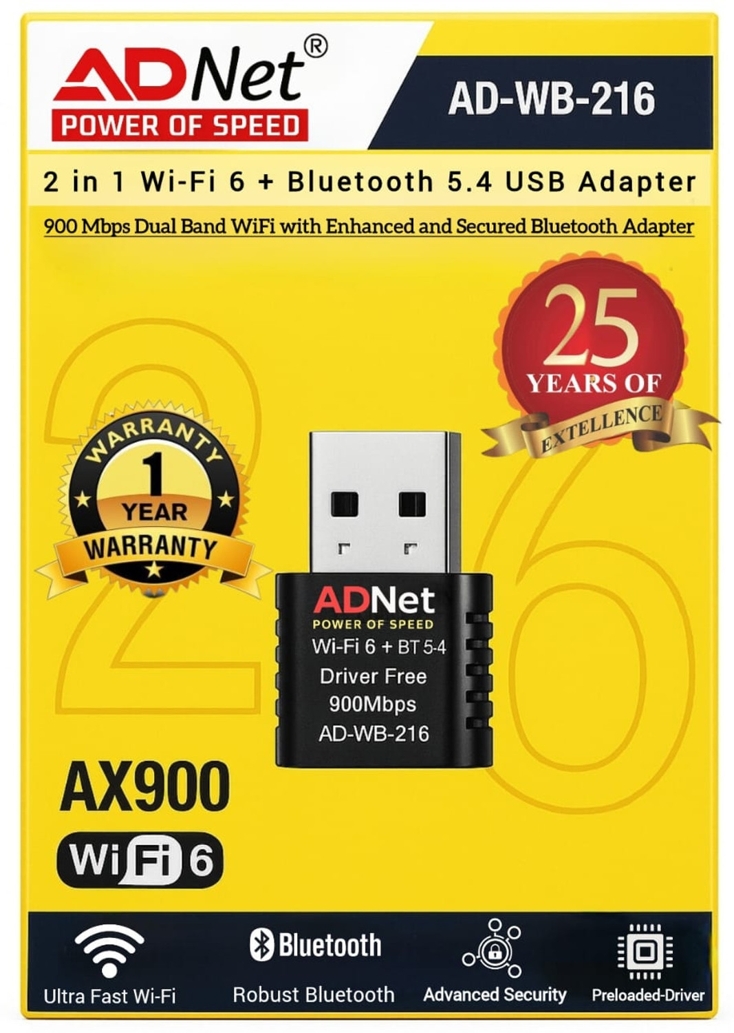 Image of ADNet 2 in 1 Wi-Fi 6 + Bluetooth 5.4 USB Adapter