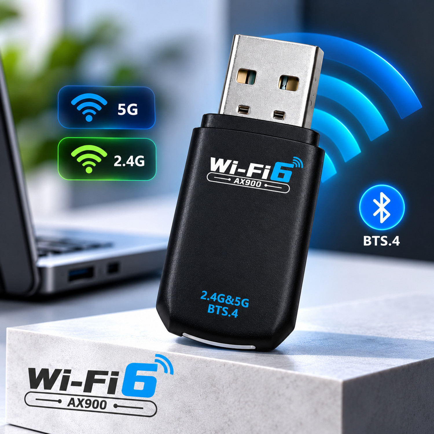 Image of Dross WiFi 6 AX900 USB WiFi Adapter with Bluetooth 5.4, Dual Band 2.4GHz & 5GHz USB Adapter (Black)