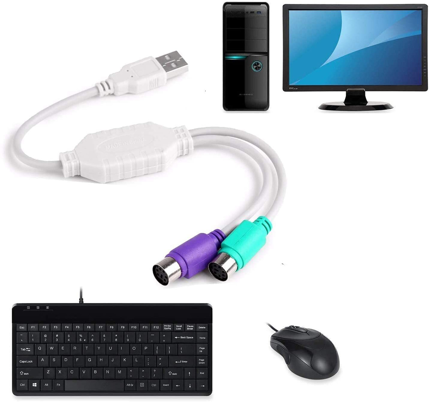Image of ULTRABYTES USB to PS /2 Active Adapter for Keyboard and Mouse USB Adapter