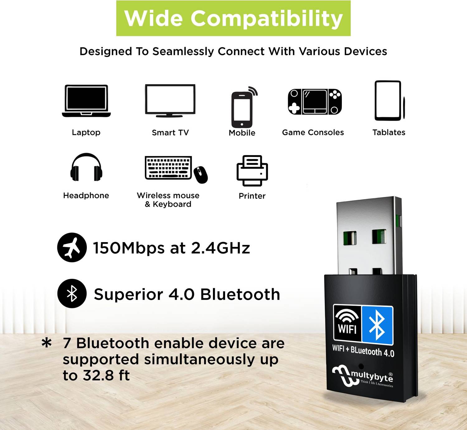 Multybyte USB Adapter 4.0 150Mbps WiFi+BT - Image 4