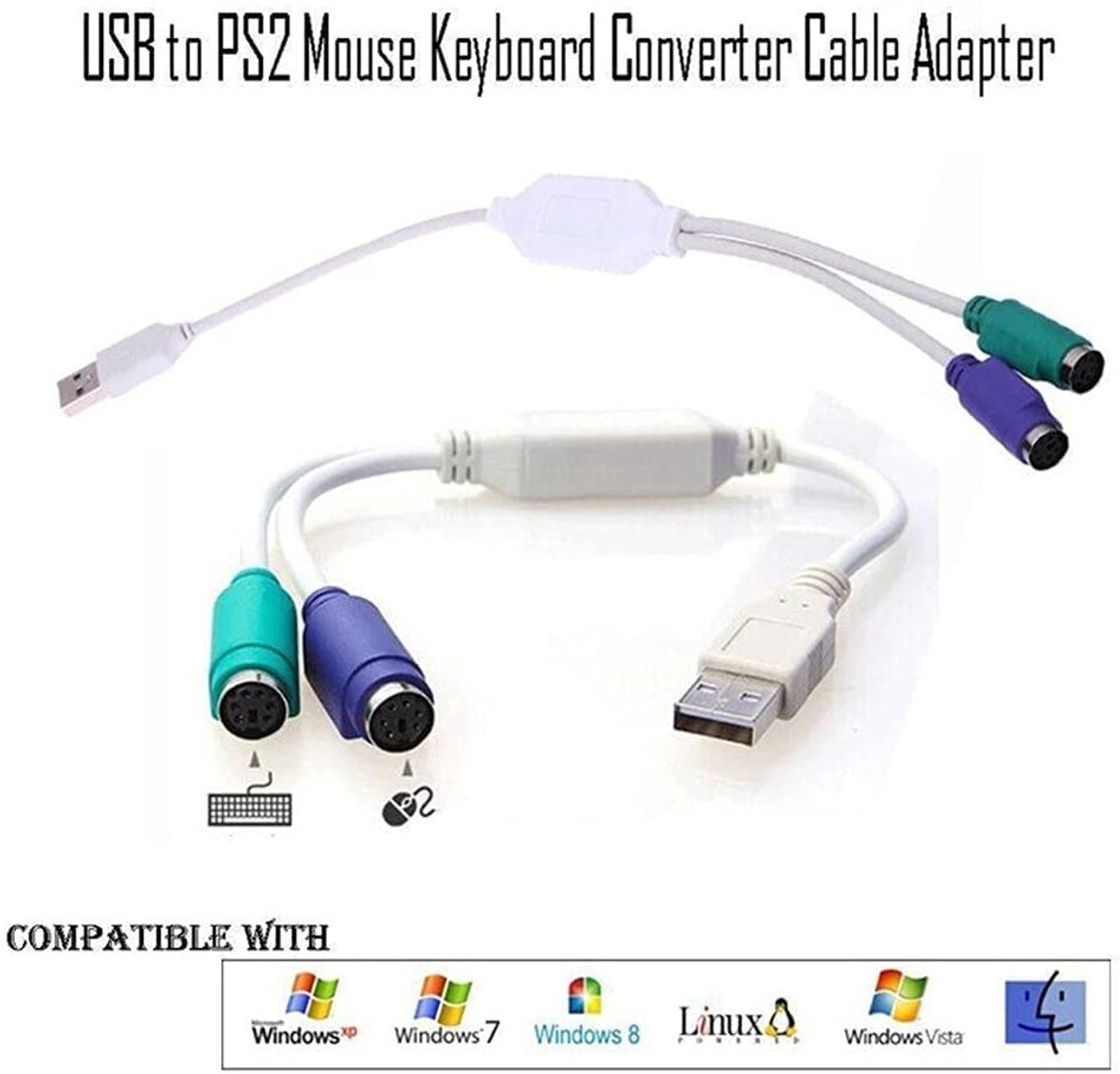 Image of ULTRABYTES USB to PS /2 Active Adapter for Keyboard and Mouse USB Adapter
