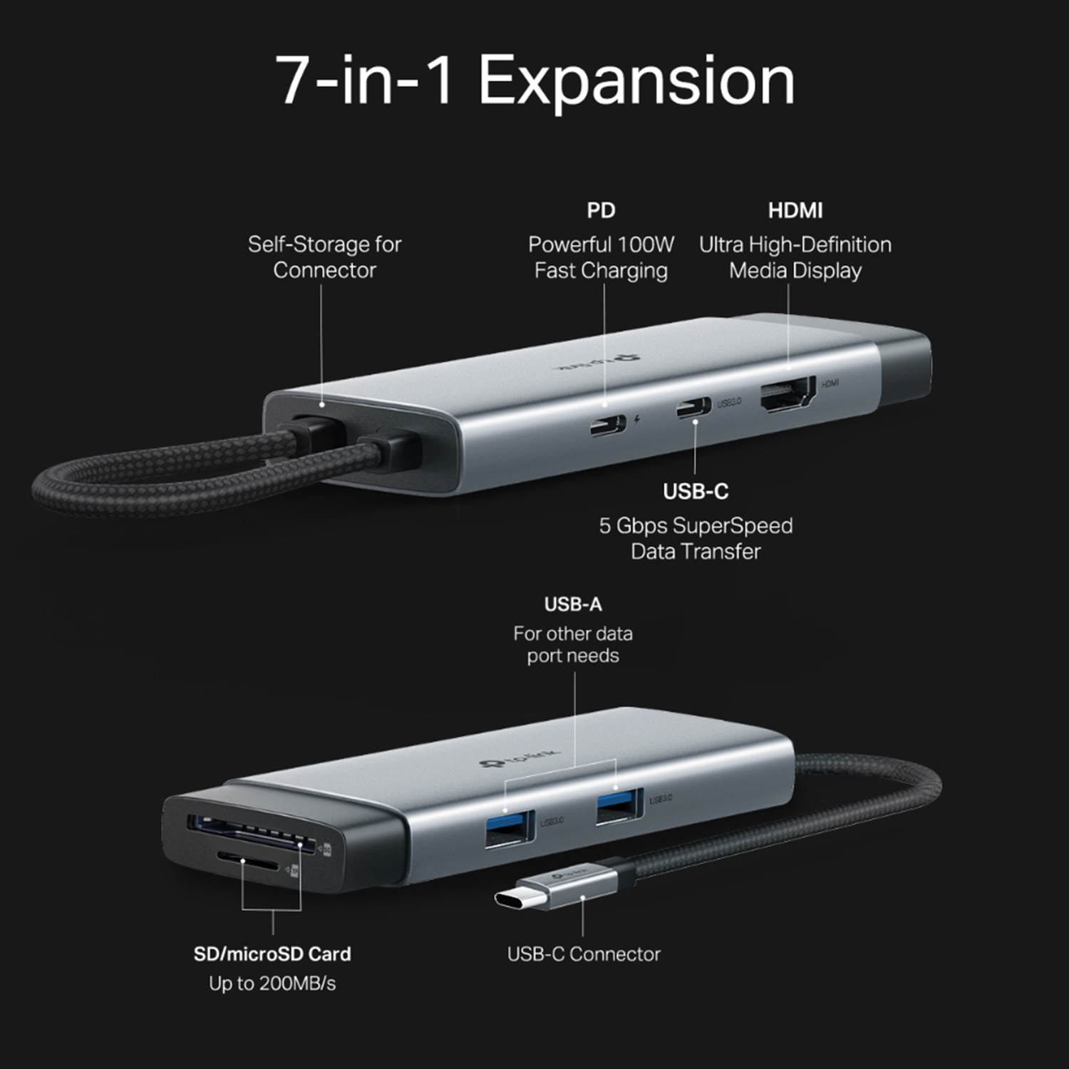 Image of TP-Link UH7020C USB Type-C 7 in 1 Hub 4K@60Hz HDMI plug and play USB 3.0 USB Adapter