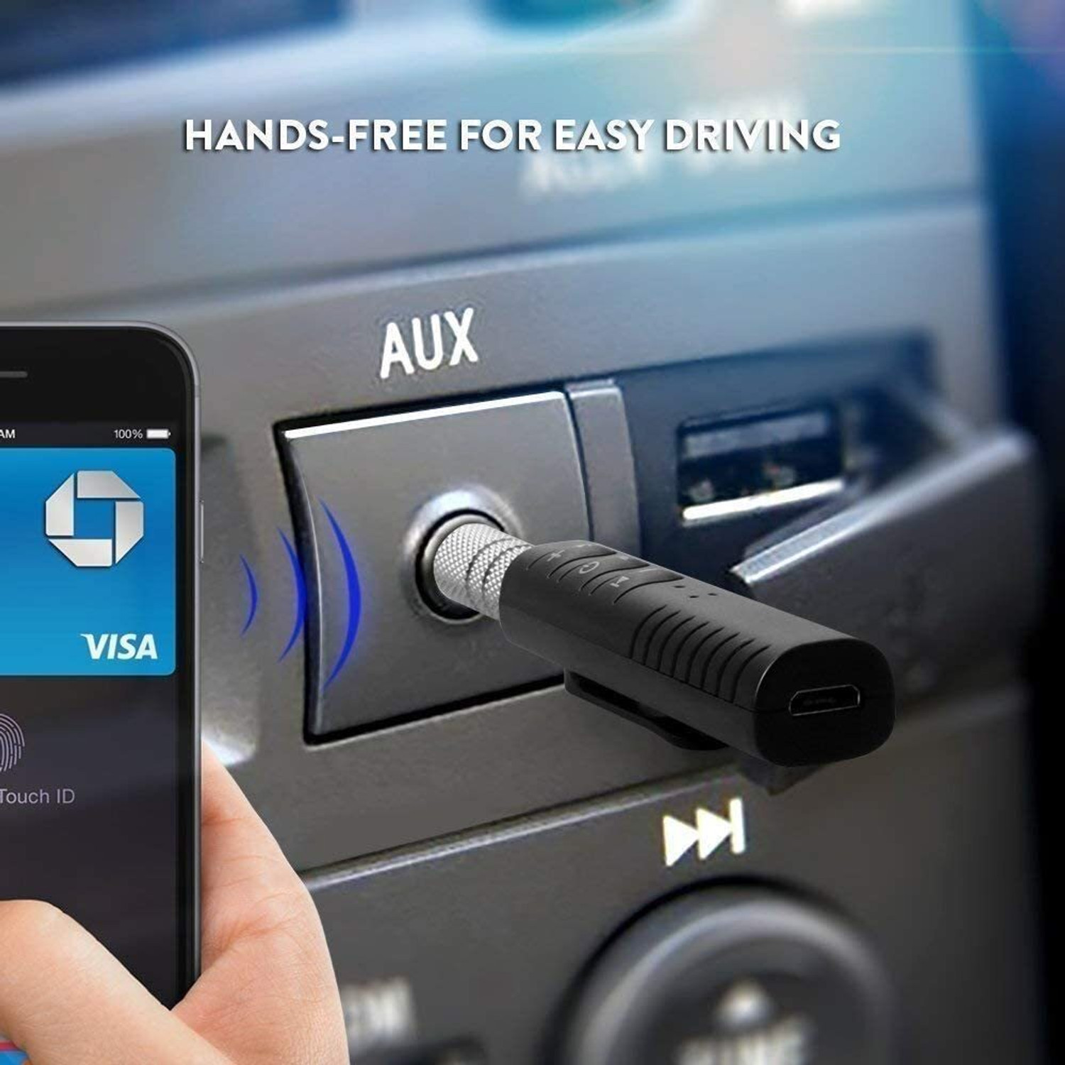 Image of Rhobos Universal Bluetooth Audio Receiver for Car - Stream Music & Hands-Free Calls USB Adapter