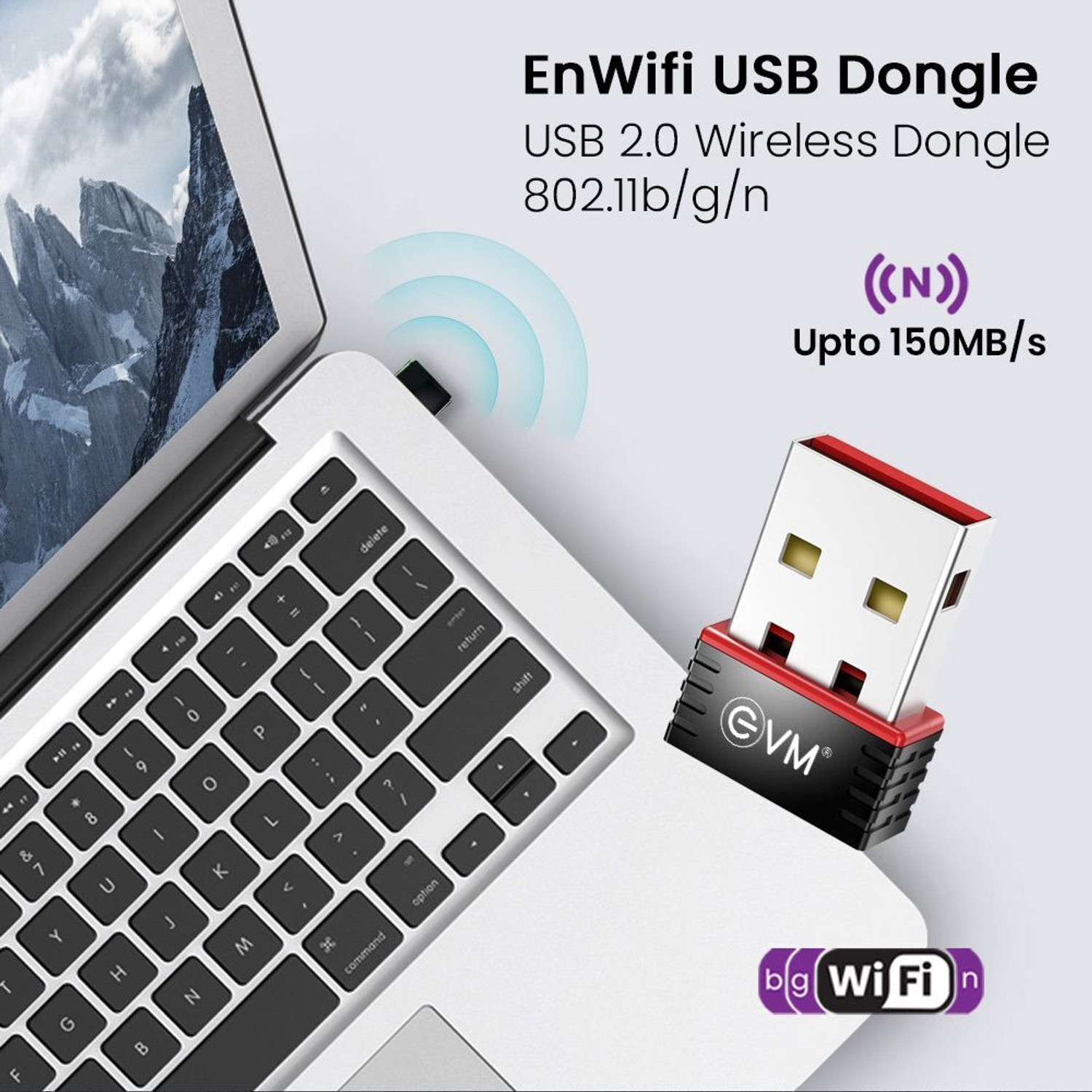Image of EVM EnWifi USB Wireless Dongle for Laptop and Desktop Wi-Fi Receiver USB Adapter