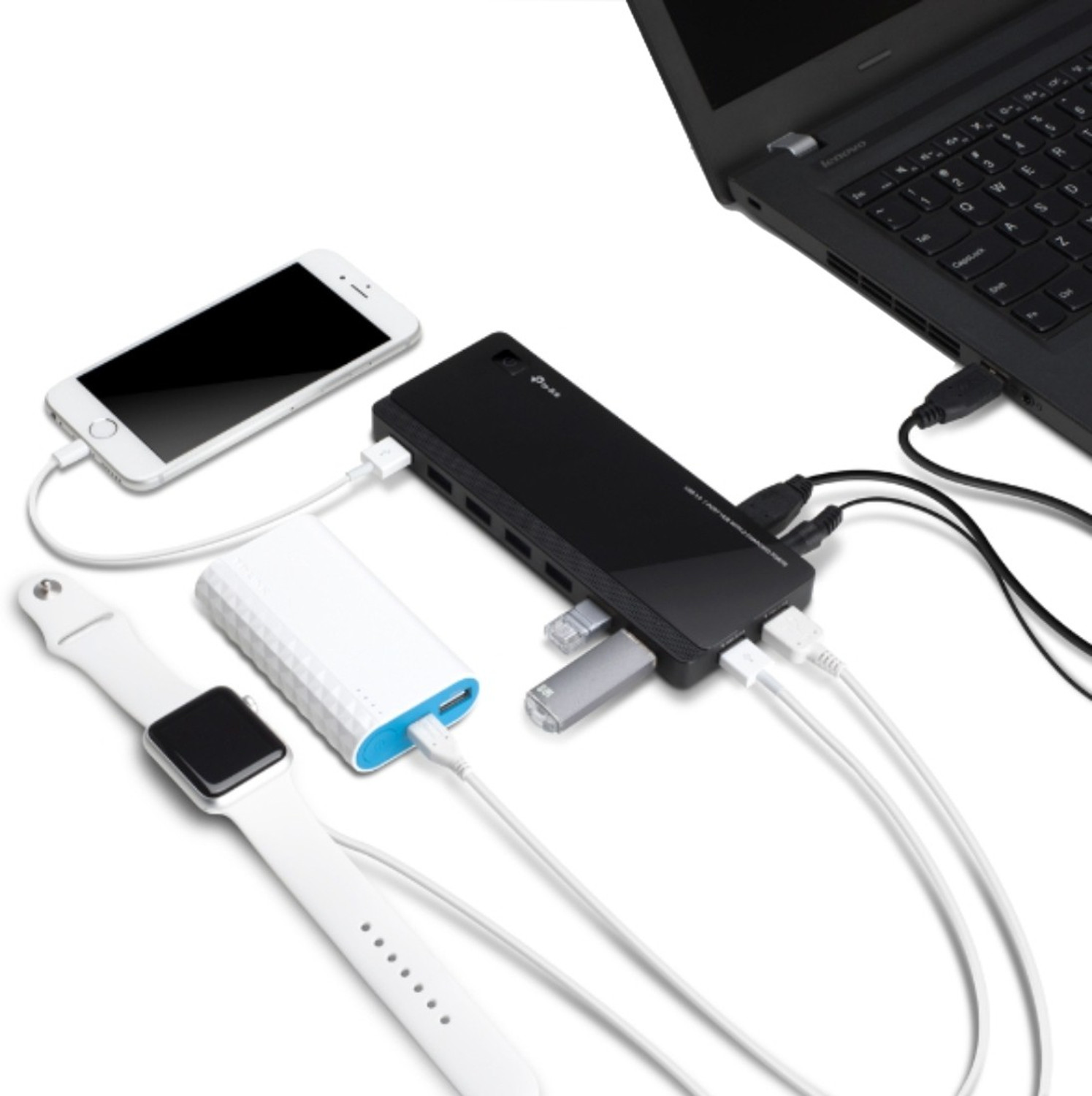 Image of TP-Link UH720 7-Port Hubwith 2 5V /2.4A Charging Ports USB Adapter