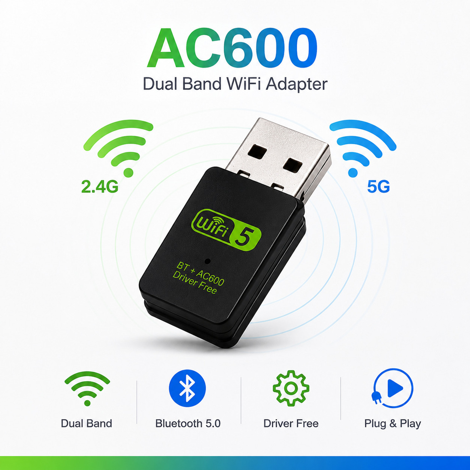 Image of Dross WiFi Dual Band+ Bluetooth 5.0 AC600 USB Adapter USB Adapter
